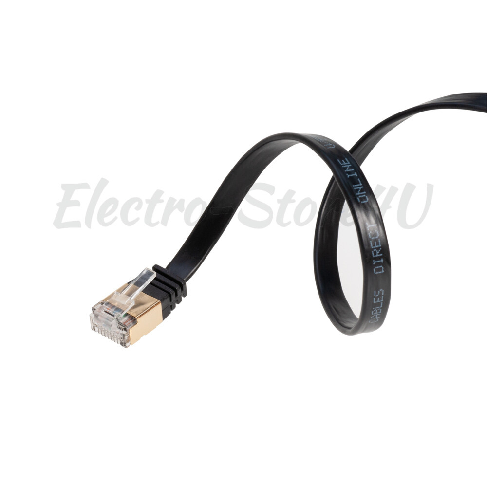 Flat Cat7 Ethernet Patch Black Cable 6 10 20 25 30 50 75 100 FT U/FTP LAN Lot