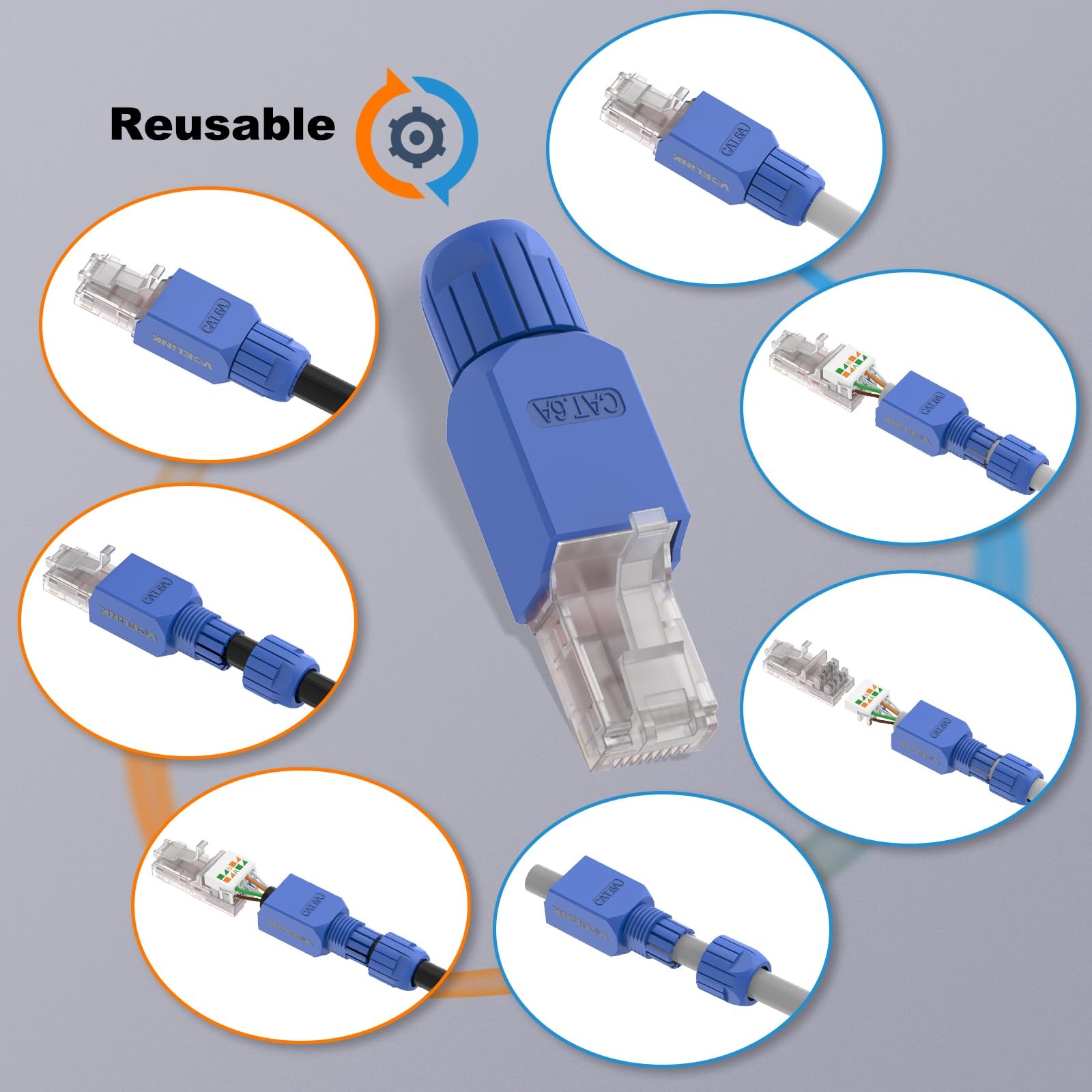 Gold-Plated RJ45 Tool-Free CAT6A Field Termination Plug UTP Modular Connector