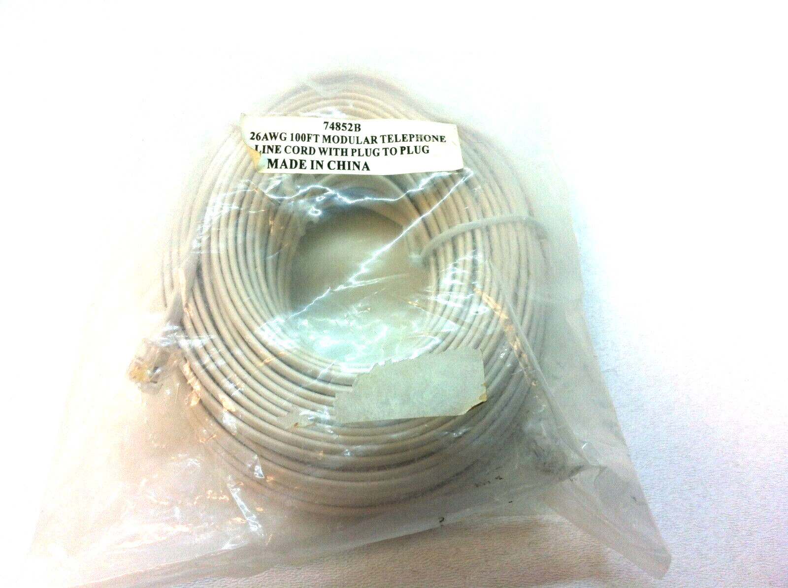 26AWG 100FT Modular Telephone Line Cord Cable with Plug to Plug RJ-45 74852B 21