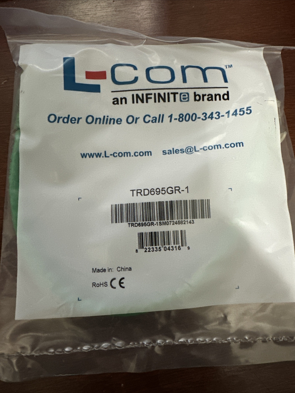 L-Com Premium Cat 6 Cable, RJ45 / RJ45, Green 1.0 ft