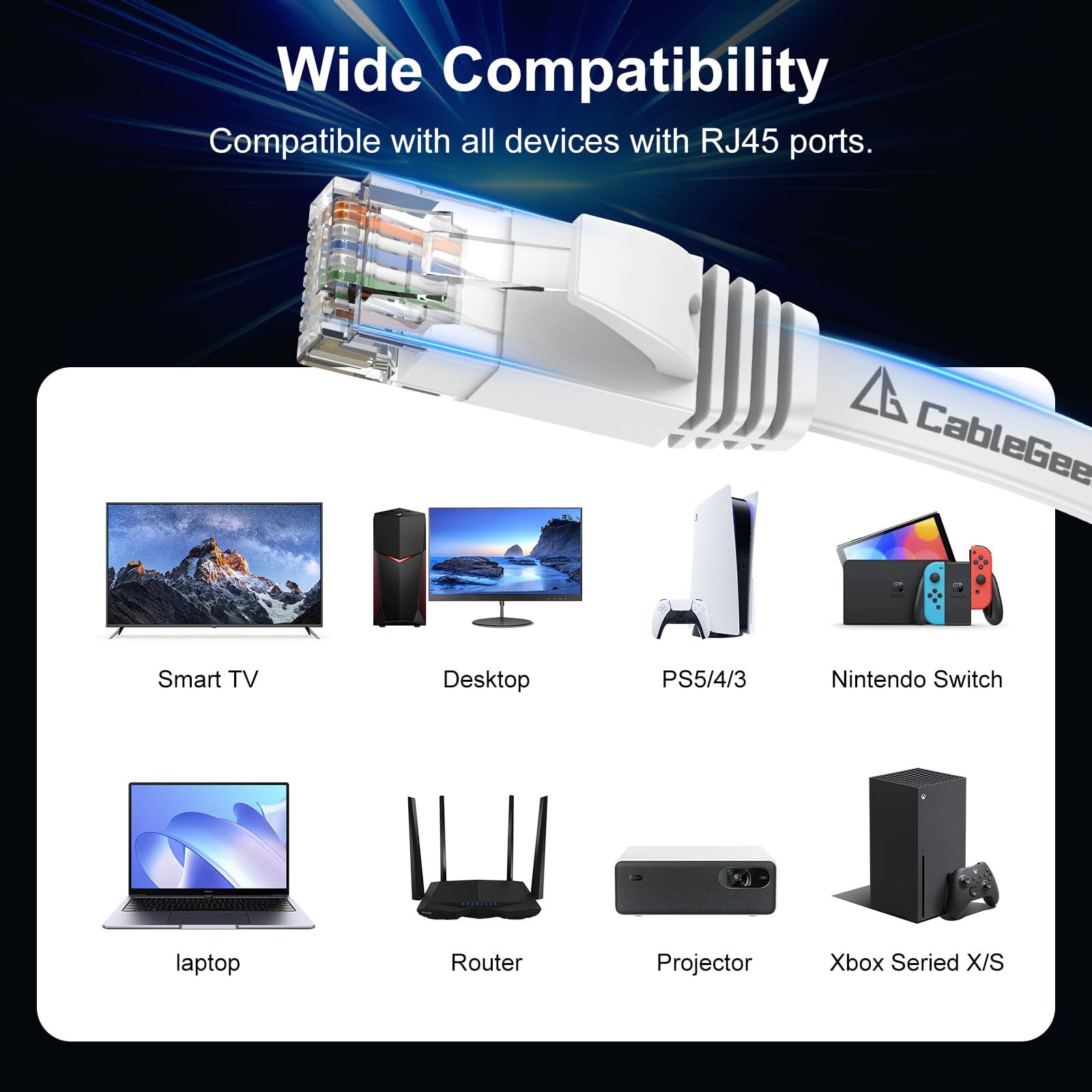 Cat 6 Ethernet Cable 150 Ft Indoor&outdoor High Speed 10gbps Flat Internet Netwo
