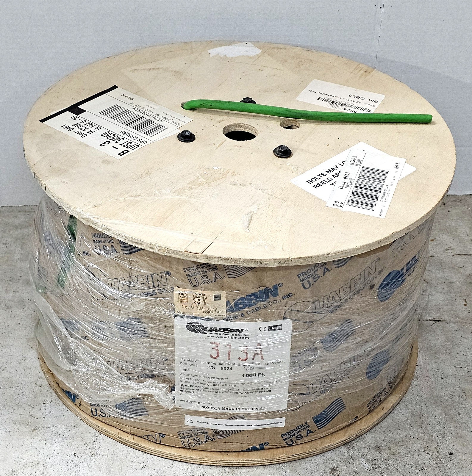 1000′ Quabbin Datamax 5924 Ethernet CAT5E Green Cable ~ 2 Twisted Pairs ~ 22AWG