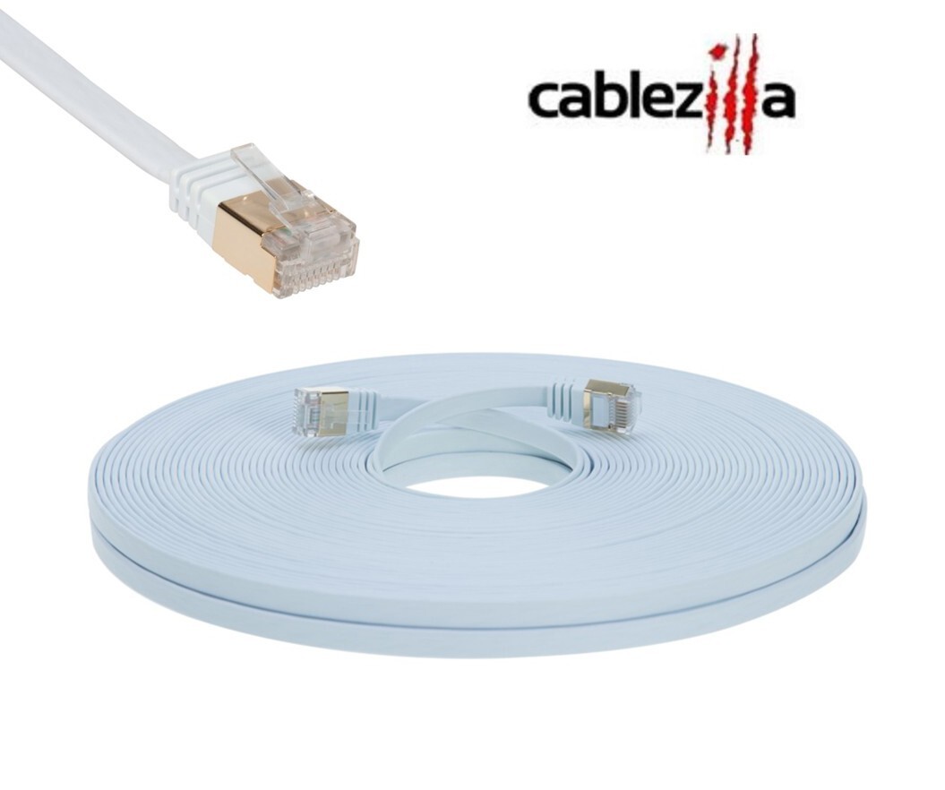 CAT7 SFTP Ethernet Patch Cable Flat Cord 10Gbps 6FT-100FT White Multi-Pack LOT