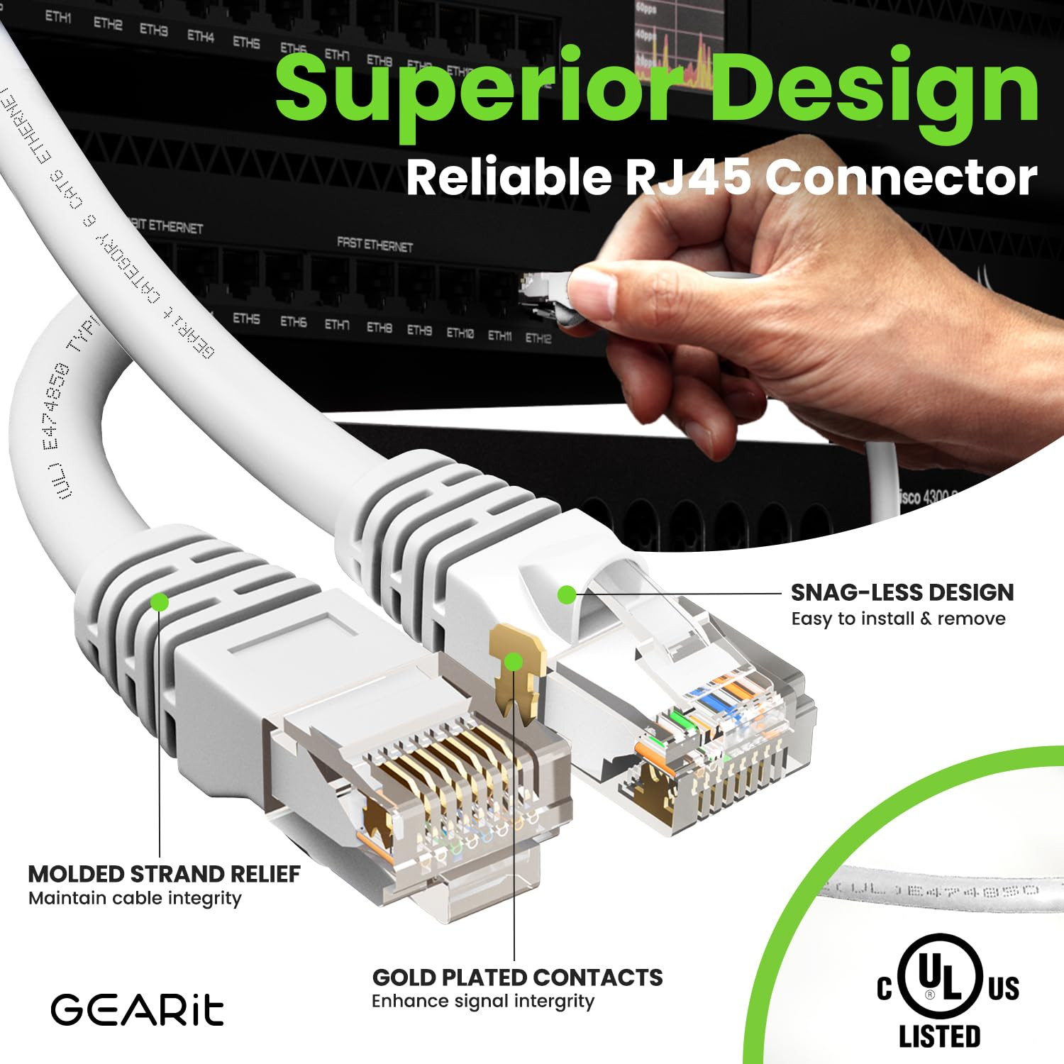 Cat 6 Ethernet Cable (24-Pack 7 Feet) Cat6 Network Patch, 10Gbps, RJ45, Snagless