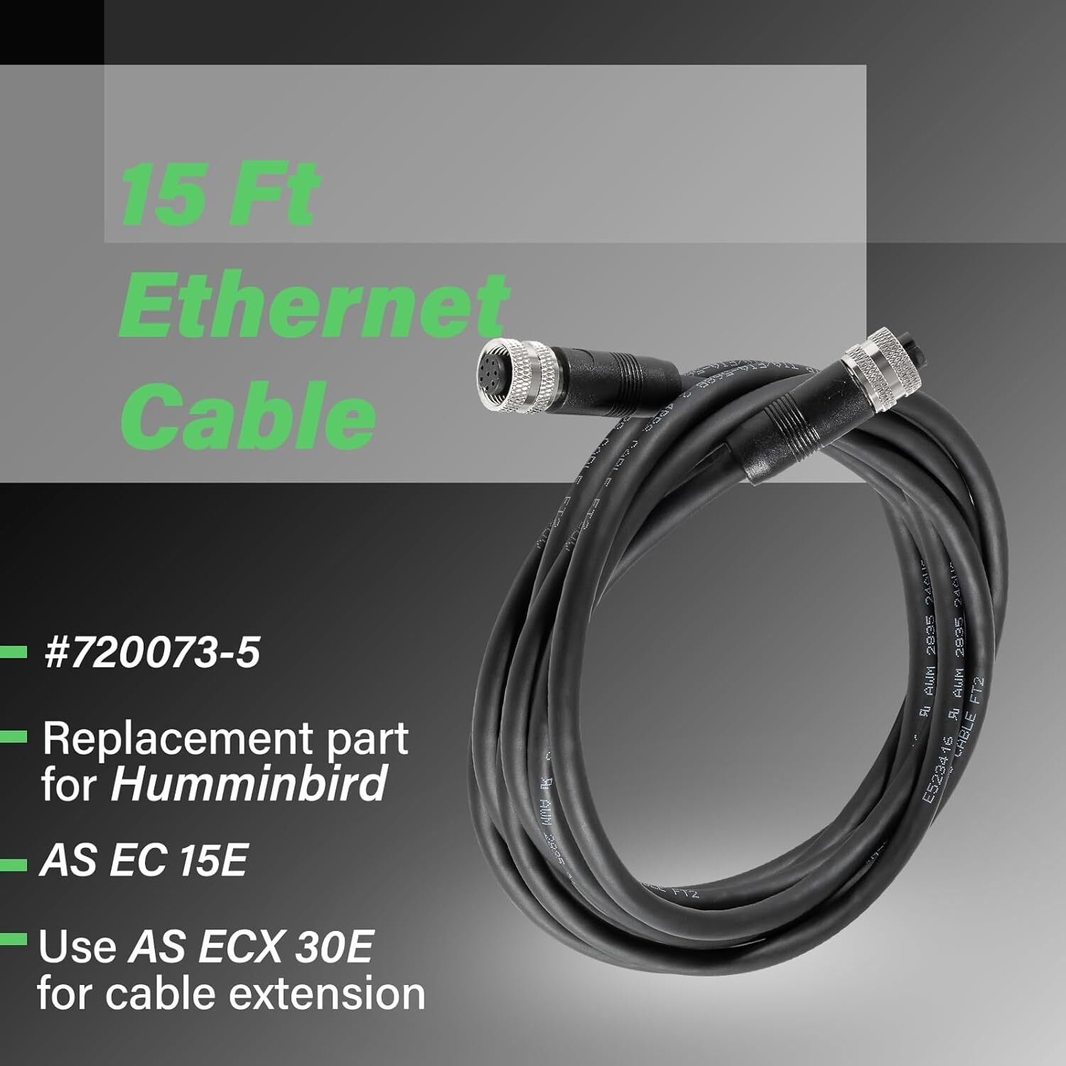 for Humminbird 720073-5 15Ft Boat Ethernet Cable AS EC 15E for Helix 15 12 10 9