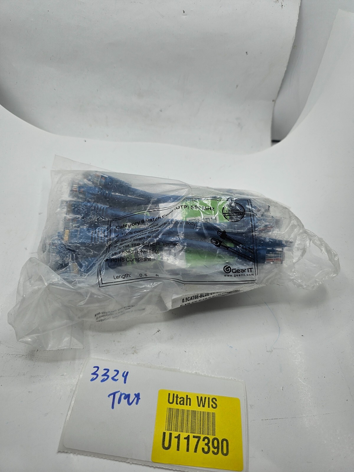 (QTY 24) GeatIt Cat 6 Ethernet Cable 0.5Ft Blue 0.5CAT6E-BLUE-24PK-FBA-COMV