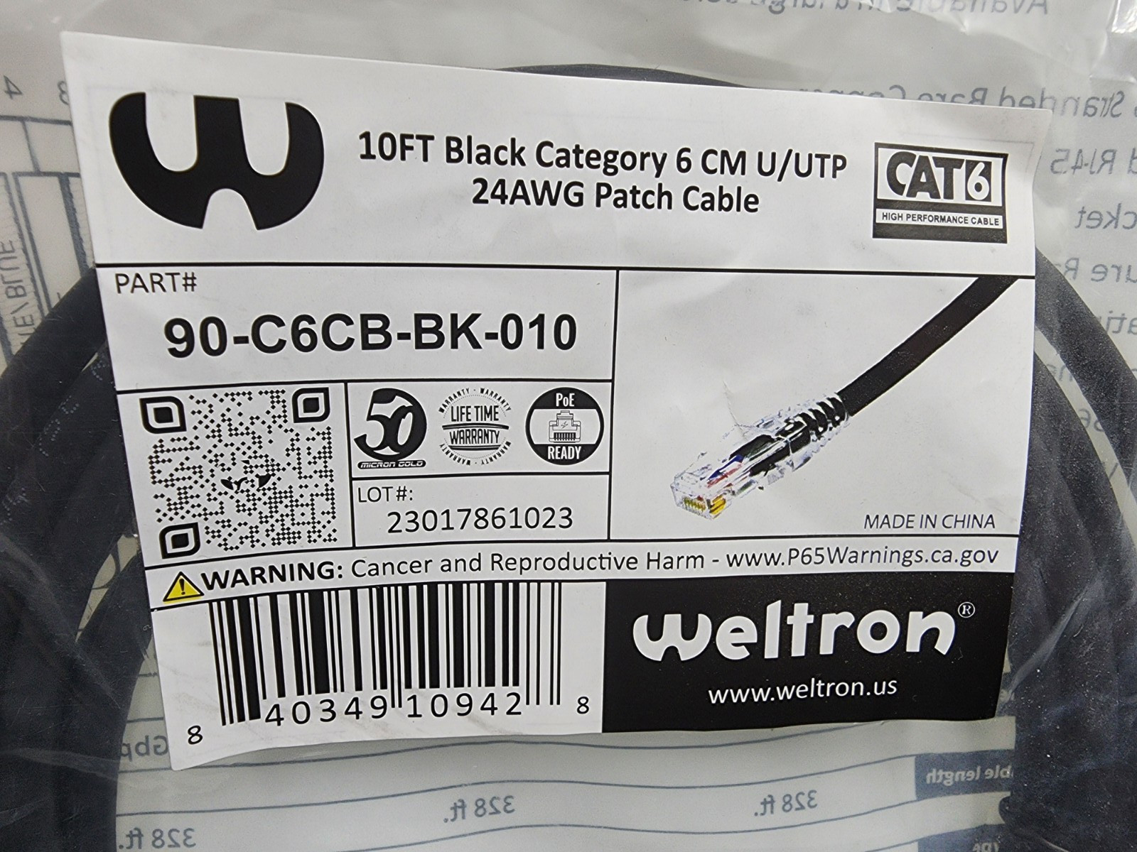 10x Cat6 24AWG Snagless Unshielded (UTP) CM Ethernet Network Patch Cable 10ft