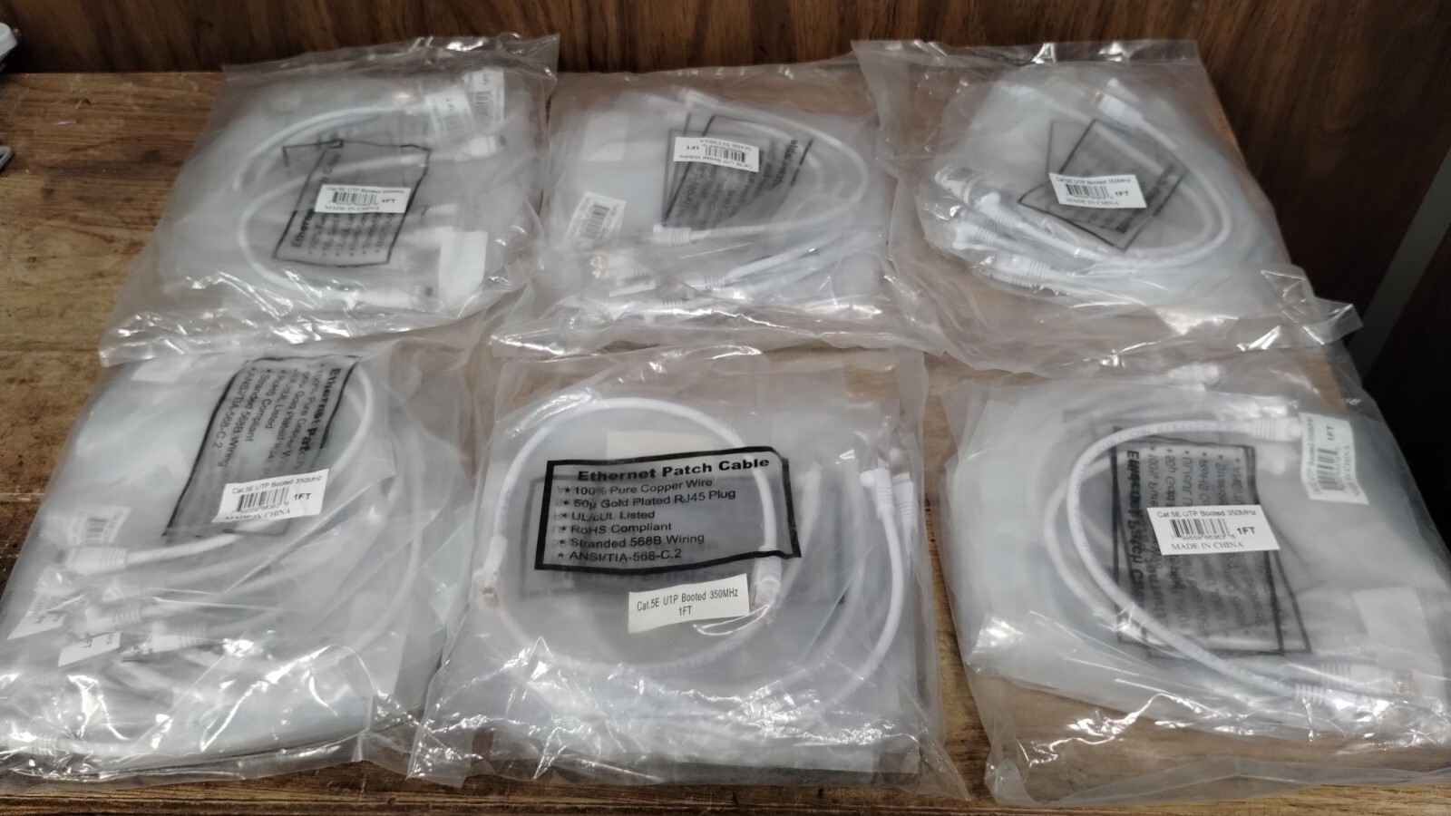 One Lot: Ten 1 Ft. Cat5E Ethernet Pure copper White patch cords Gold Plated RJ45