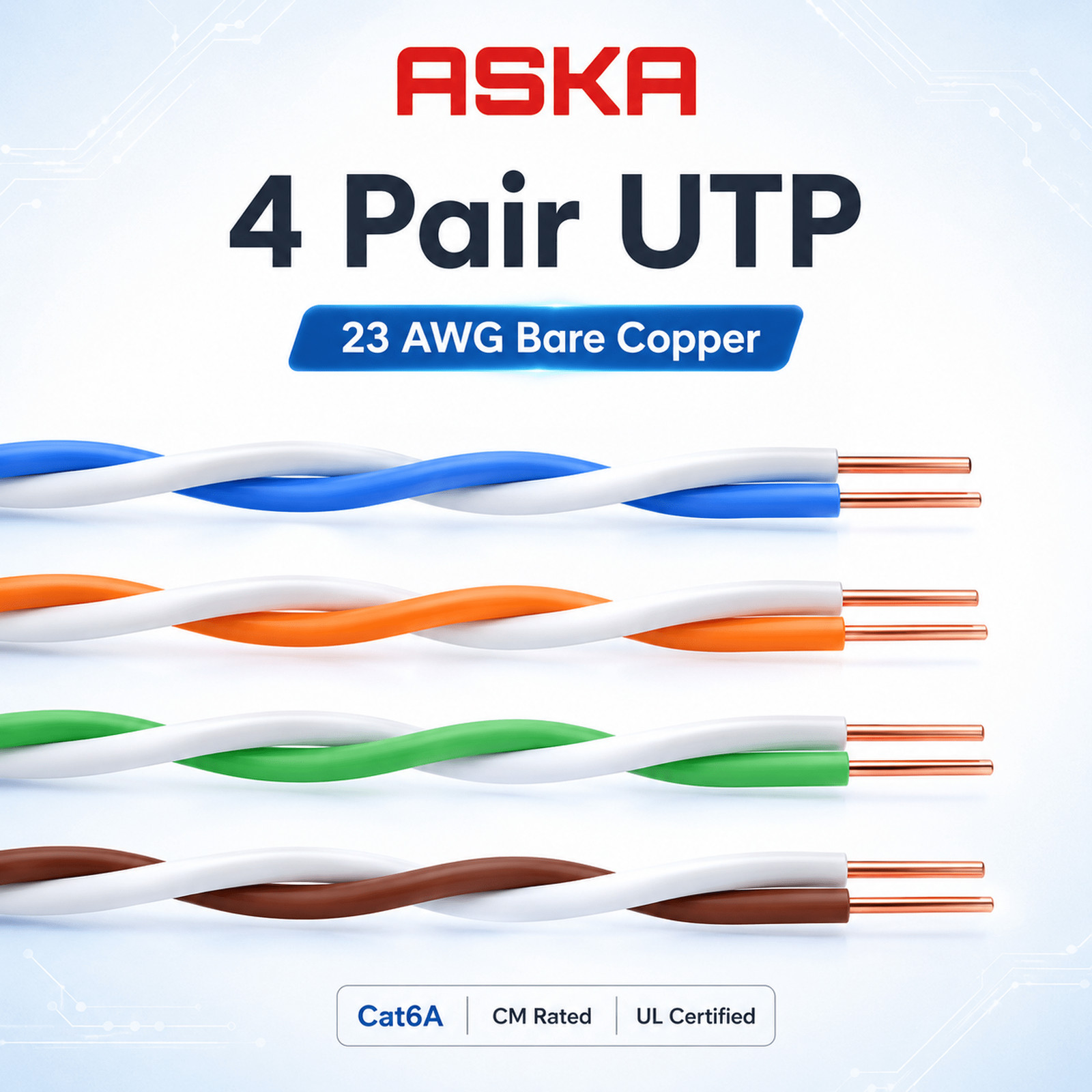 Ethernet LAN Cable UTP CAT6A Solid Bare Copper 23AWG White UL Certified CM Rated