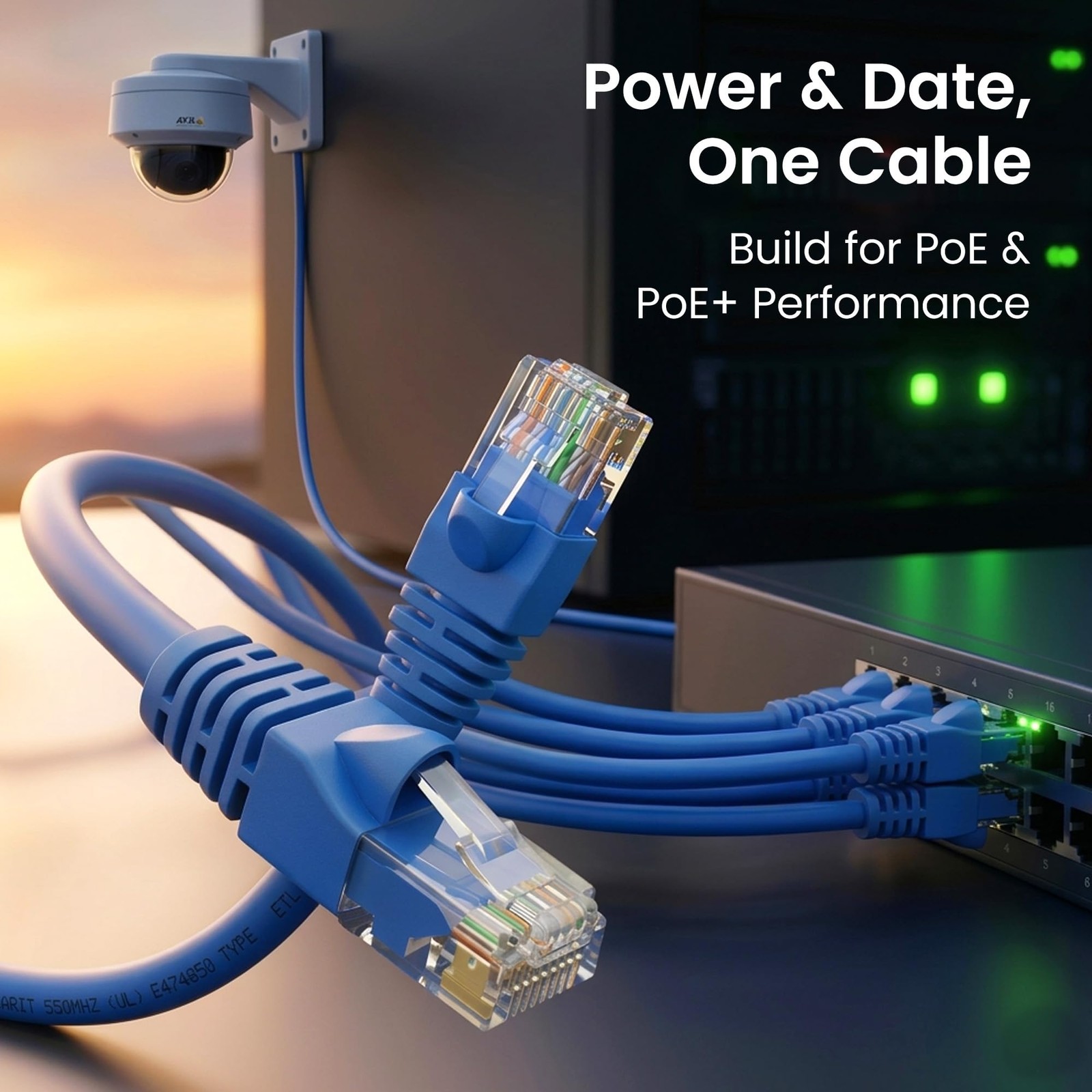 Cat6 Ethernet Patch Cable 0.5 ft 24-Pack Blue 24AWG 10Gbps RJ45 for Router