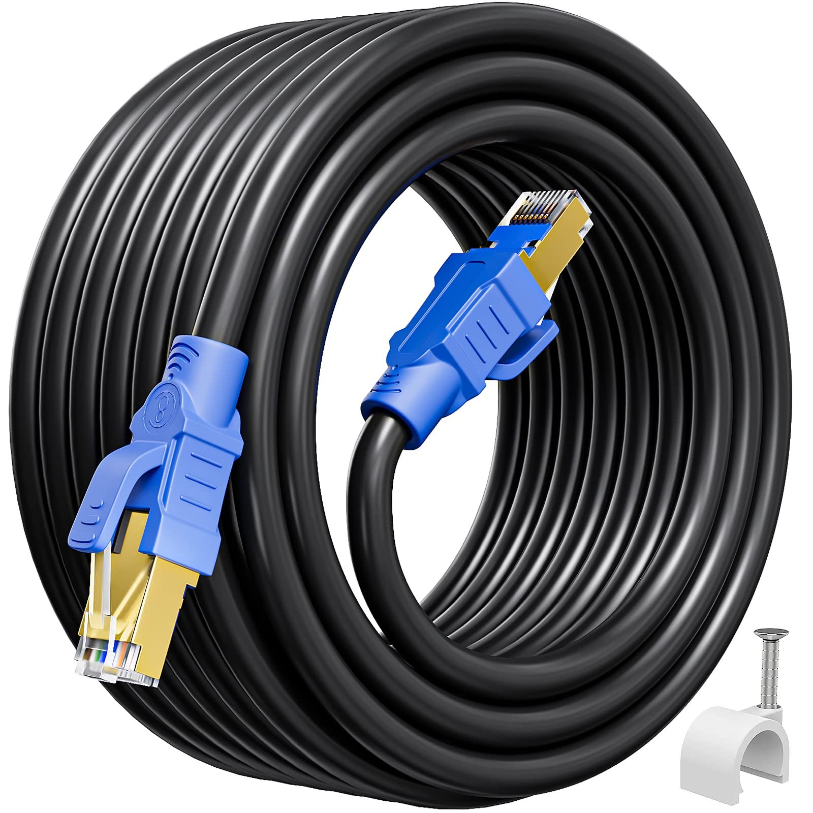 Cat 8 Ethernet Cable 50ft Indoor&outdoor Heavy Duty High Speed 26awg Internet Ne