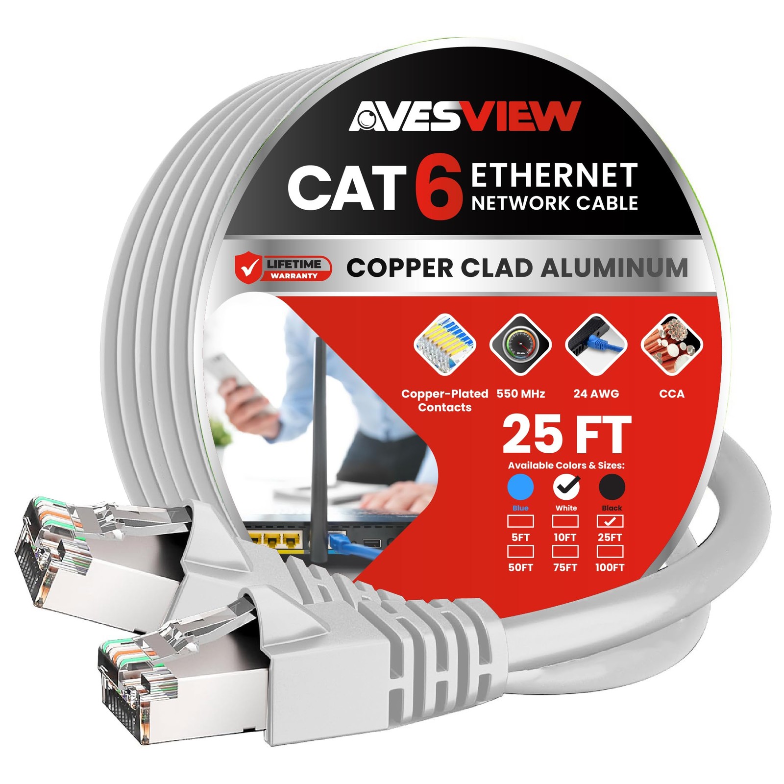 CAT 6 Shielded Ethernet Cable 25 FT, Indoor High-Speed (SFTP) 10Gbps Snagless…