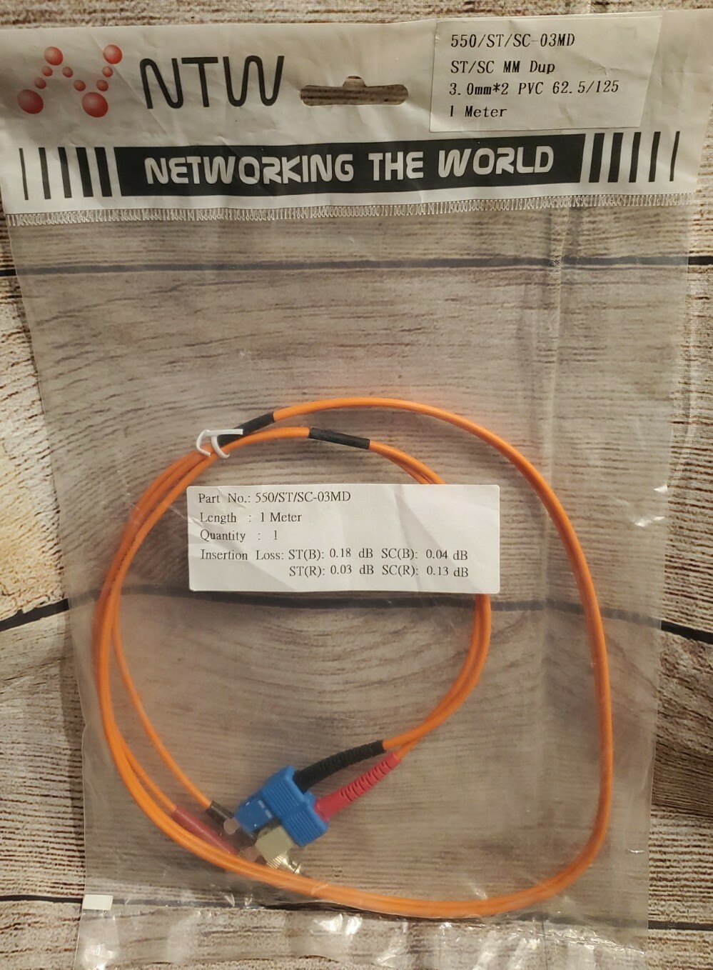 NTW Networking the World 550/ST/SC-03MD 1 Meter ST / SC MM Dup 3.pmm*2 62.5/125
