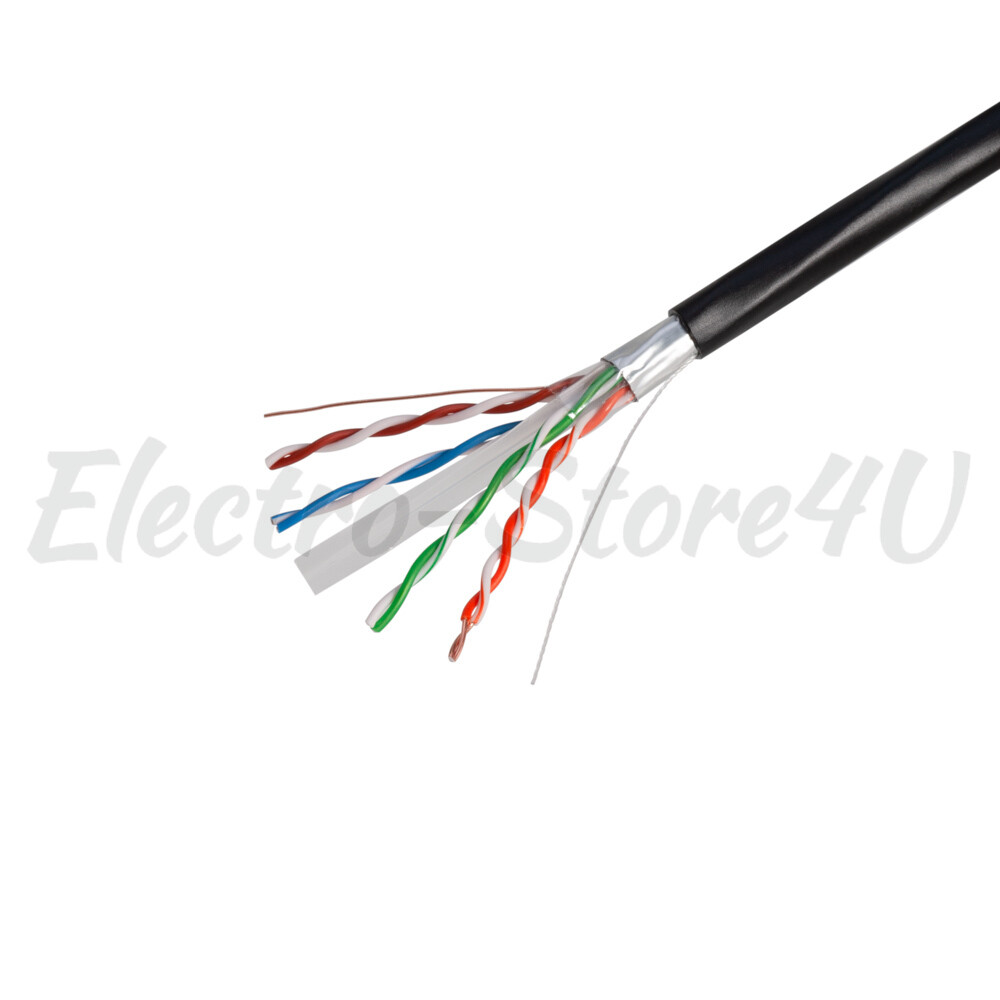 Shielded 1000ft Outdoor Cat6 Ethernet Cable FTP Solid Direct Burial Black UV