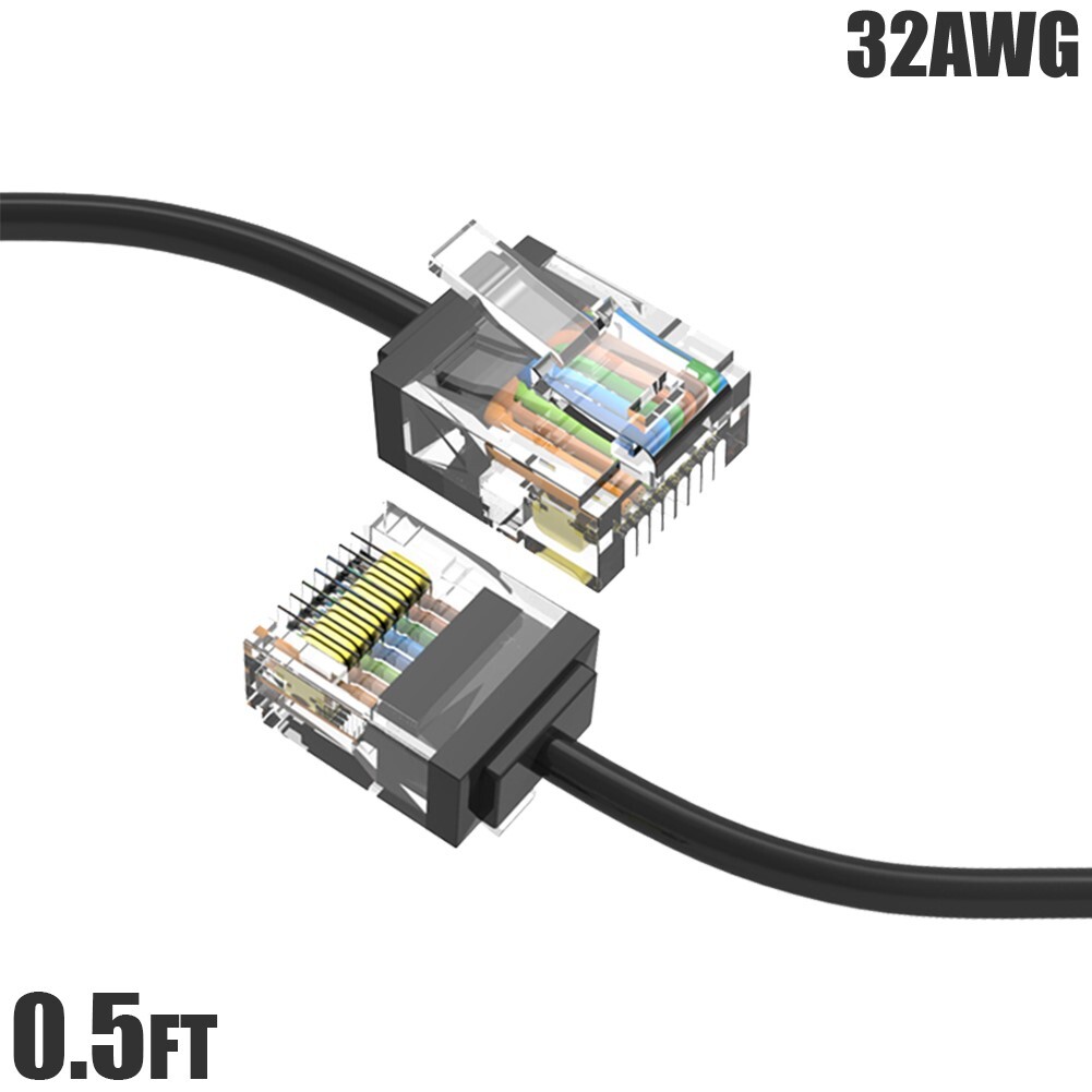 0.5FT Cat6A RJ45 Network LAN Ethernet UTP Patch Cable Super Slim 32AWG Black