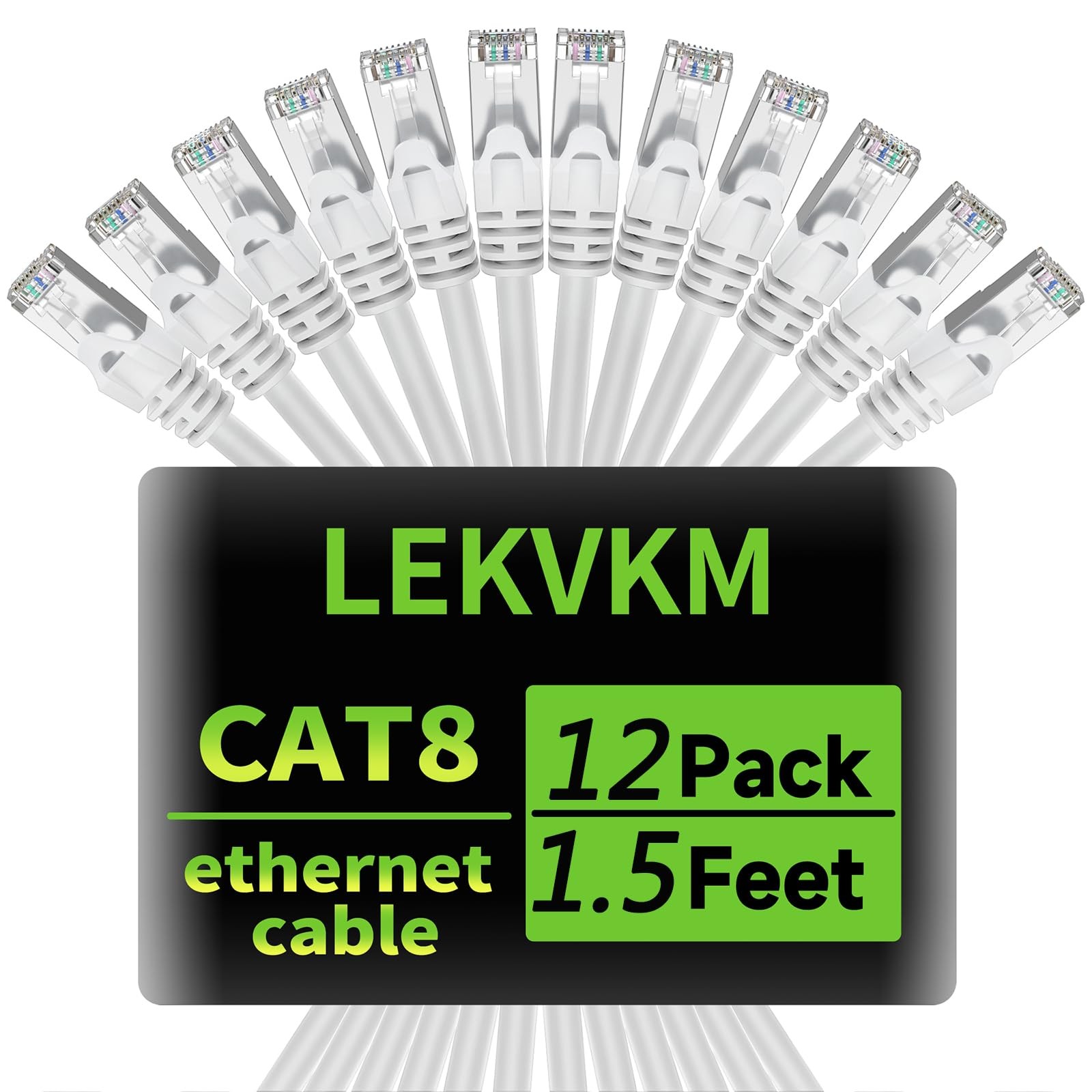 Cat8 Ethernet Cable 1.5 ft 12Pack S/FTP Shielded LAN Network Cord 40Gbps