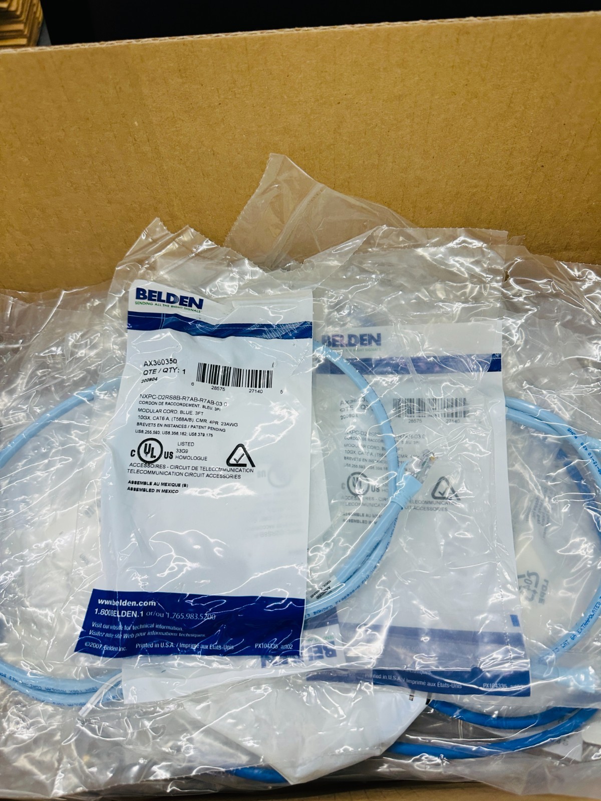 Lot of 25 🔥 ✅ CAT6 Ethernet Patch Cord 3FT, RJ-45 LAN Network Cable Blue