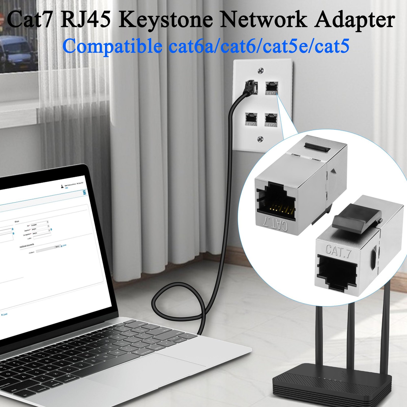 Cat7 RJ45 Keystone Jack Coupler Female Ethernet Network Adapter Module 2 PCS
