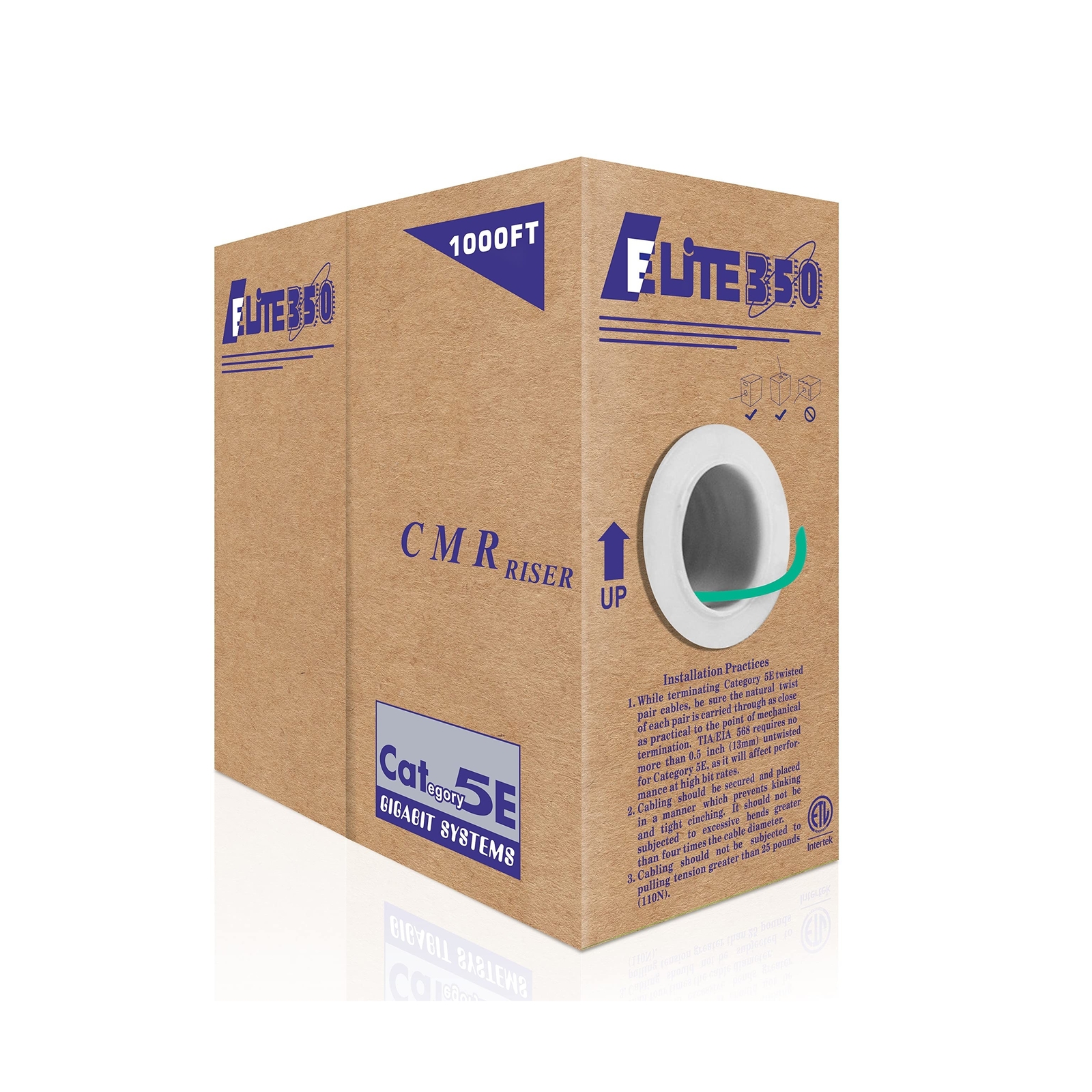 CAT5E Riser (CMR), 1000ft, UTP 24AWG, Solid Bare Copper, 350MHz, UL Certified…