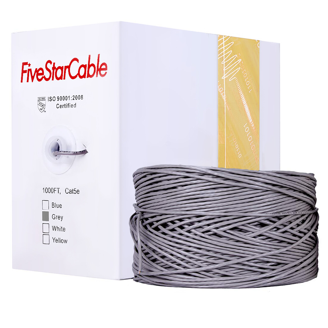 Cat5e 1000ft Ethernet Network Cable Grey Solid 24AWG Copper Clad CCA Bulk Wire