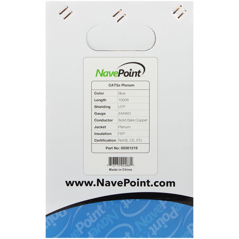 CAT5e Plenum CMP Pure Copper UTP 24AWG 350MHz Network Ethernet 1000FT Blue Bulk