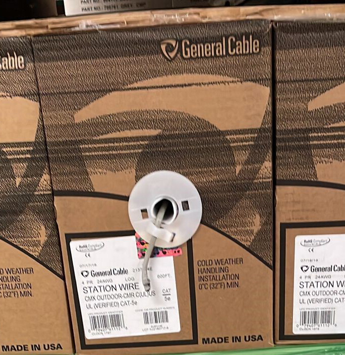 UTP Cat5e Cable CMR-CMX OUTDOOR 100% Copper Gray 100ft General Cable Made in USA