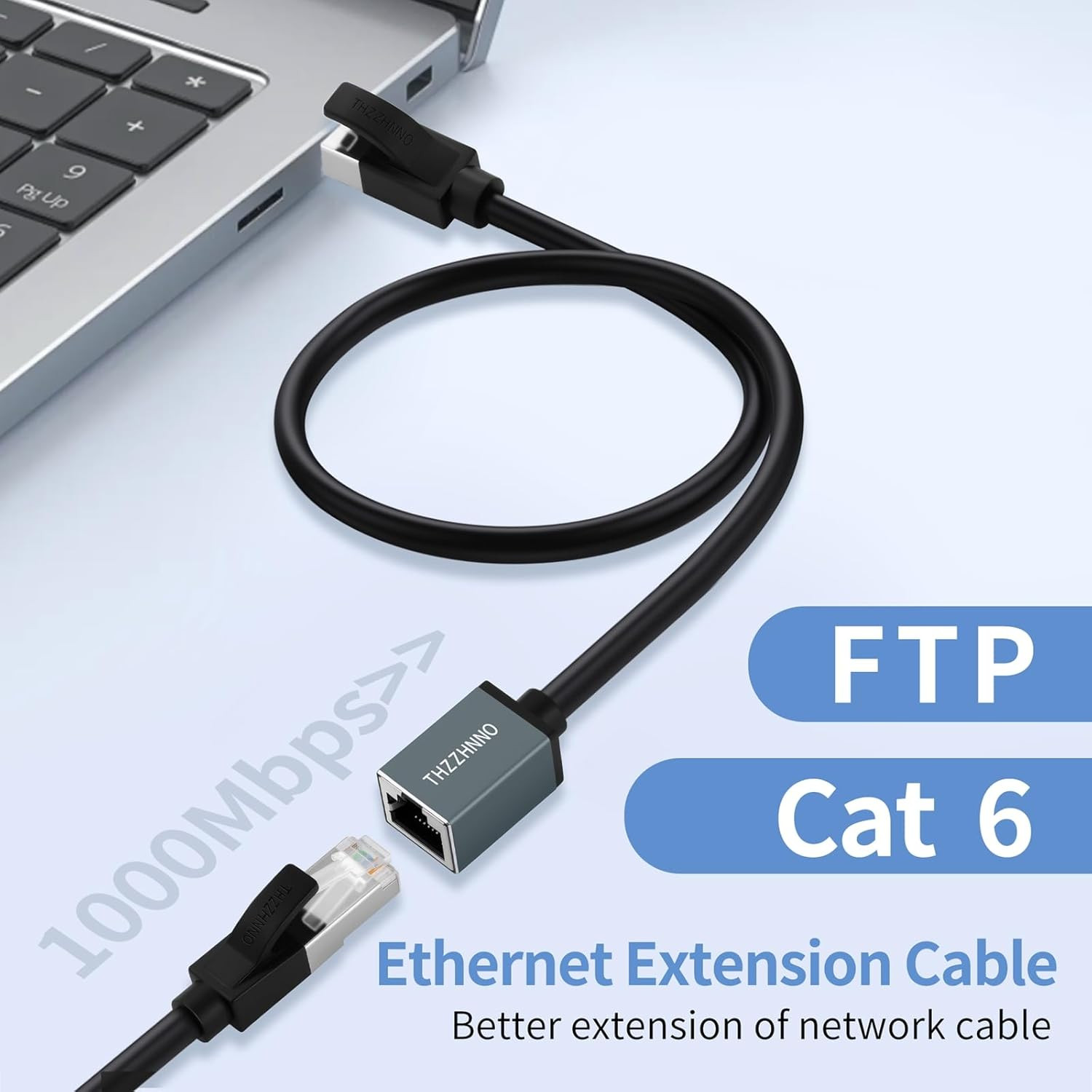 Cat6 Ethernet Extension Cable 15FT, 1000Mbps RJ45 Male to Female Cable, Gigabit