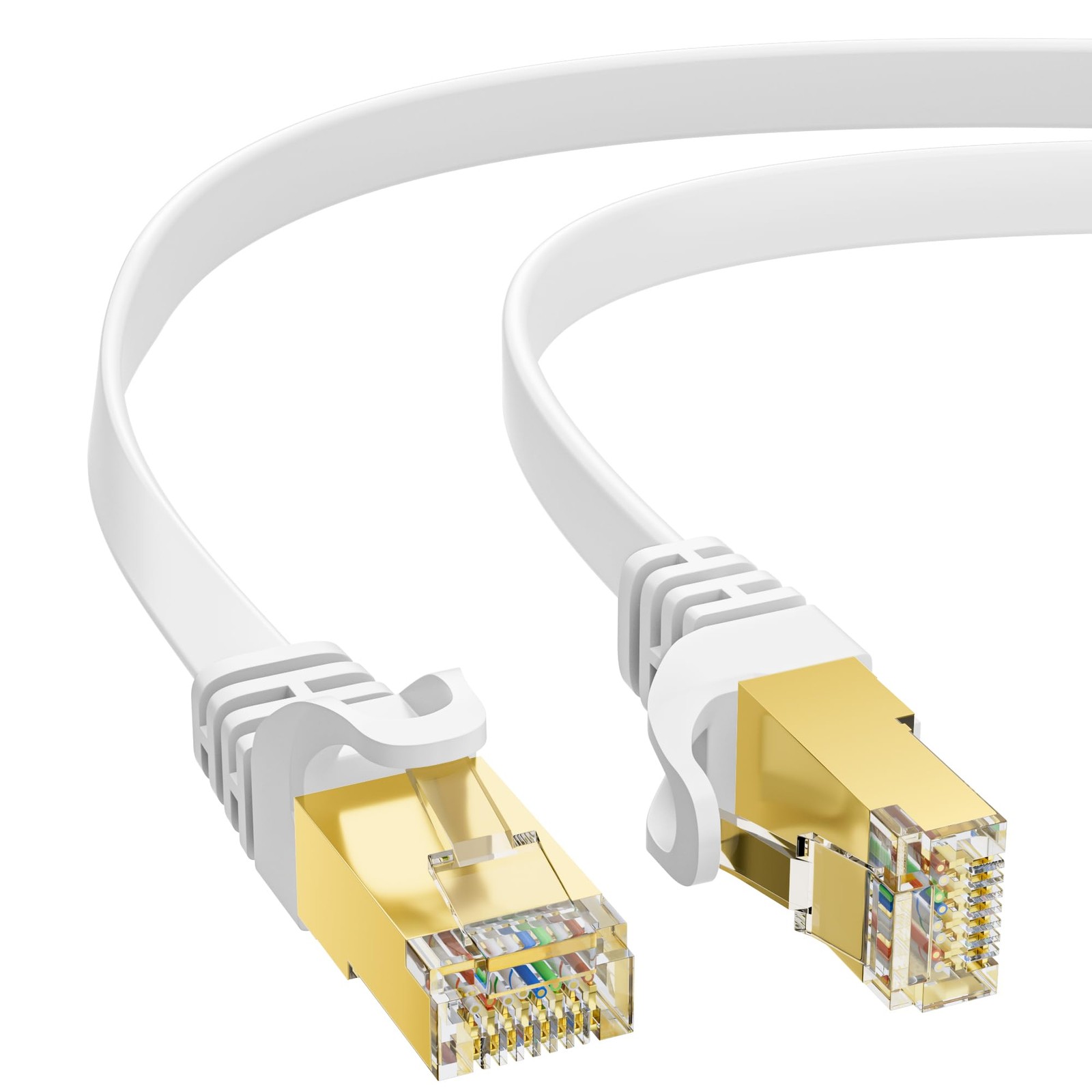 2FT Cat 7 Flat Ethernet Cable 10Gbps High Speed Internet Patch Cord White Set
