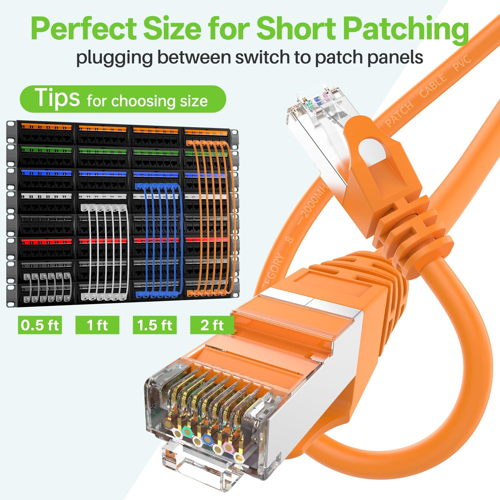 6 PCS Orange Cat8 Ethernet Cable 0.5ft S/FTP Shielded LAN 40Gbps 2000MHz
