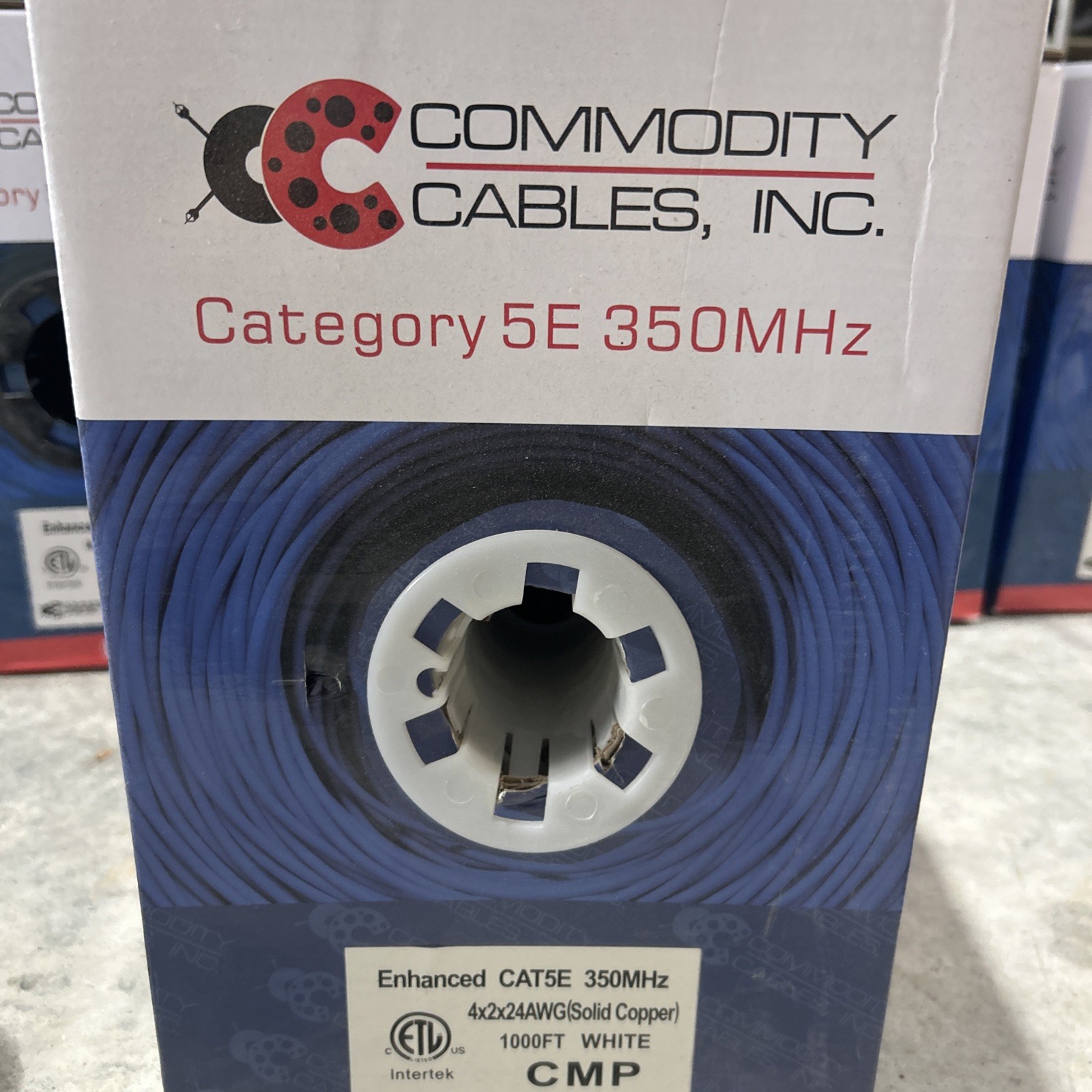 Commodity Cable Cat5e 350MHz CMR Ethernet Cable White 24AWG Solid Copper 1000 FT