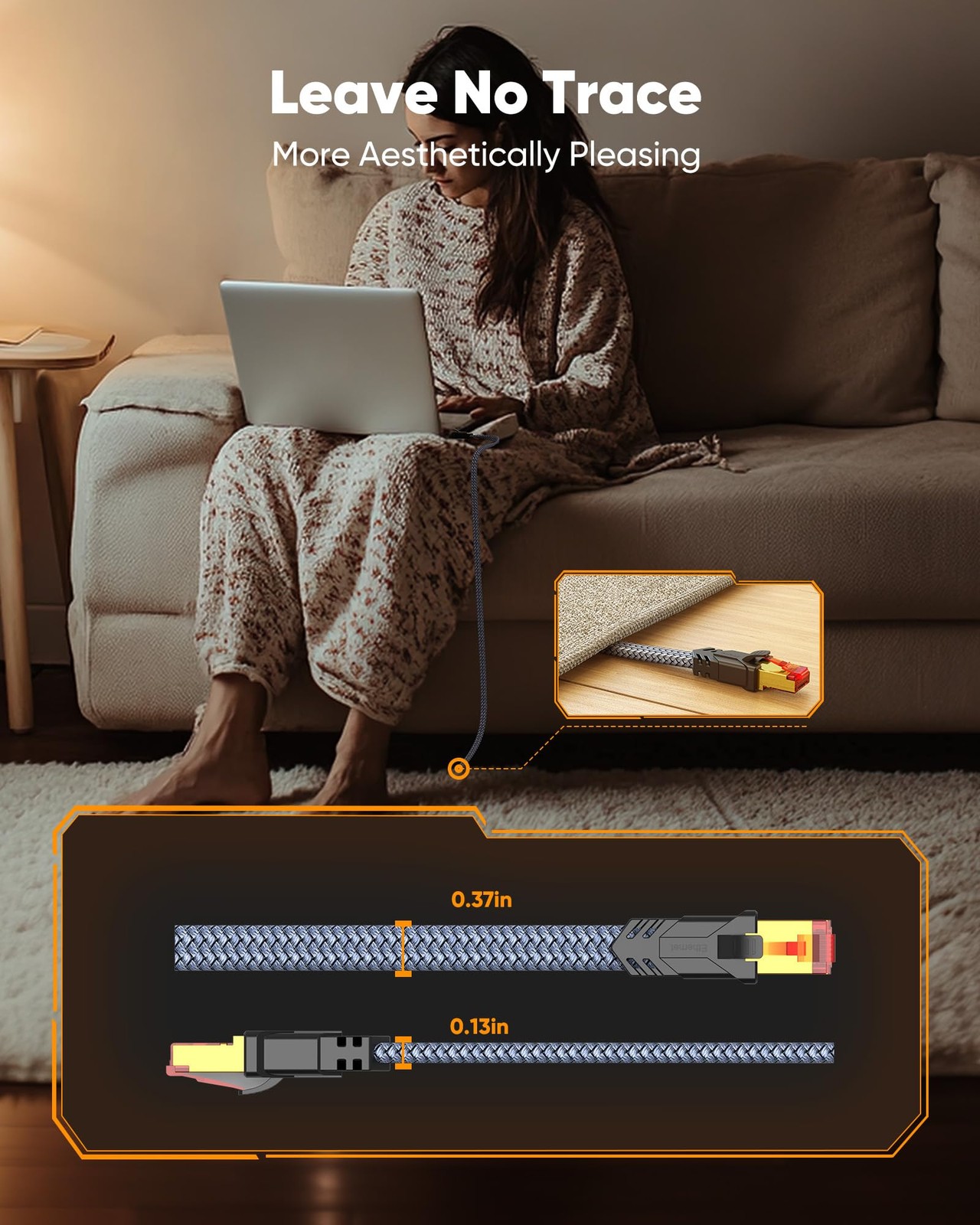 Cat 8 Ethernet Cable 20FT, 40Gbps 2000Mhz, RJ45 for TV/PC/Modem/Router/PS5
