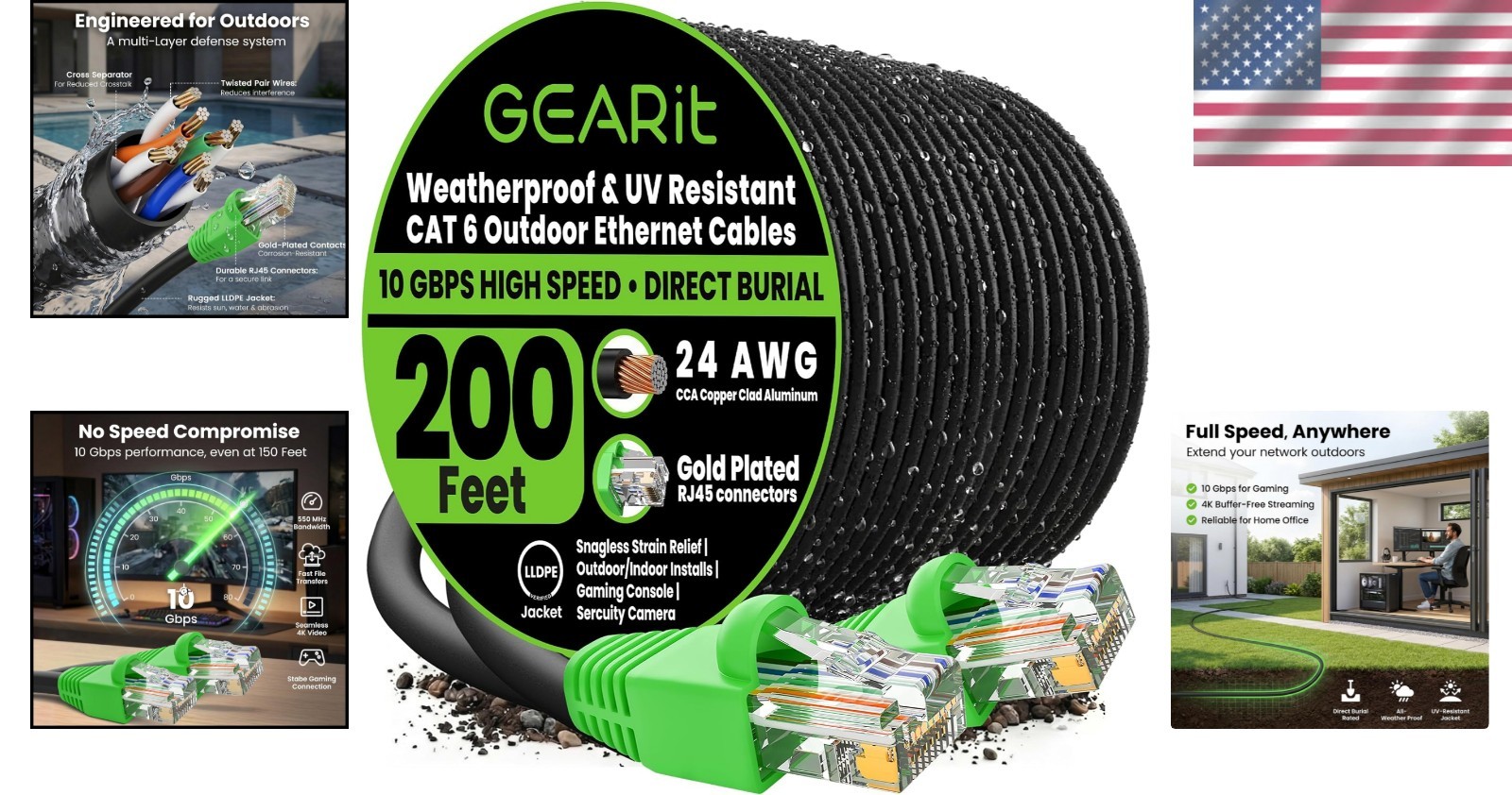 Cat6 Direct Burial Cable 200ft – RJ45 Network Internet