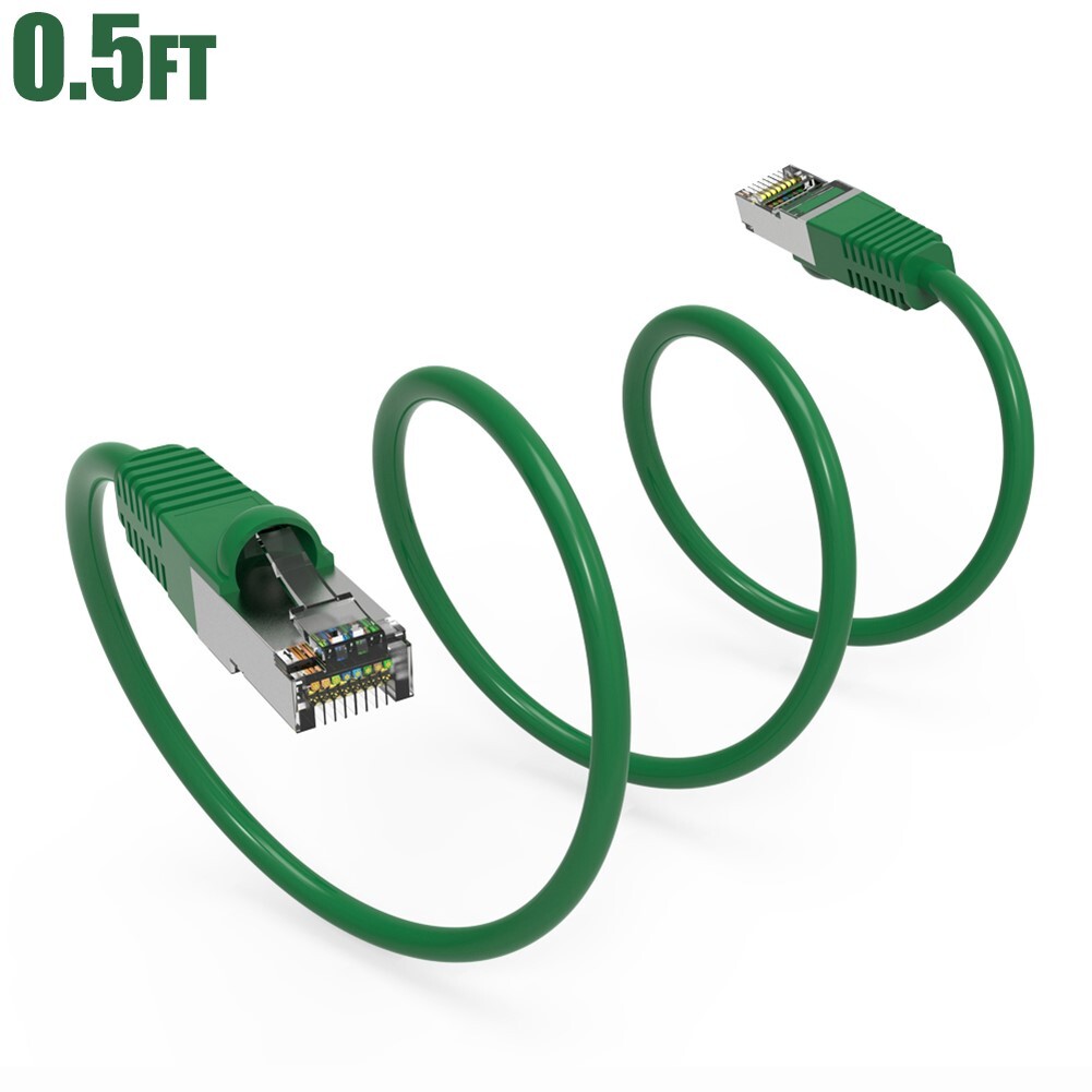 0.5 – 25FT CAT6 RJ45 Network LAN Ethernet Shielded Cable SSTP Copper 26AWG Green