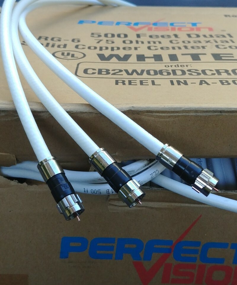 (1 -100 FT) RG6 Perfect Vision BLACK/WHITE #CB2W06DSCRO-05 SOLID COPPER CABLE