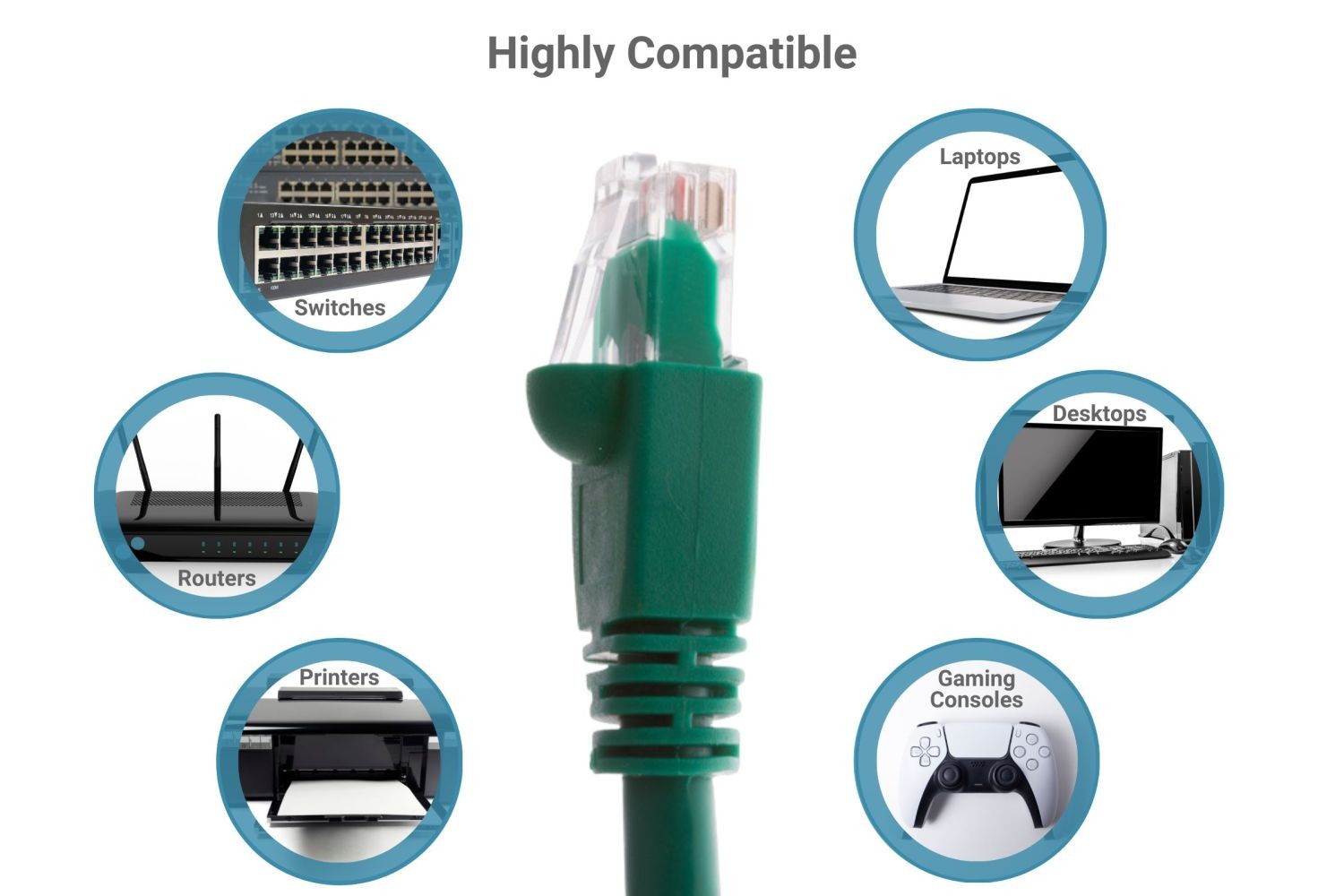 CAT6A Ethernet Patch Cable, Snagless, 2′, Green – Lifetime Warranty