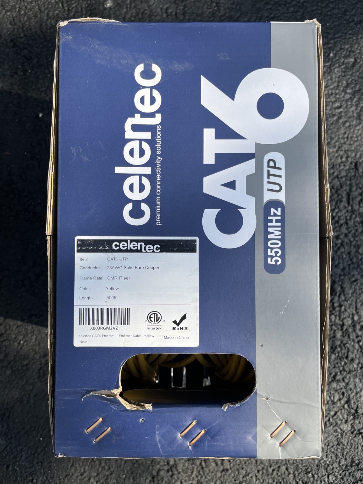 Cat6 UTP 500ft Yellow – 23AWG Solid Bare Copper CMR Riser