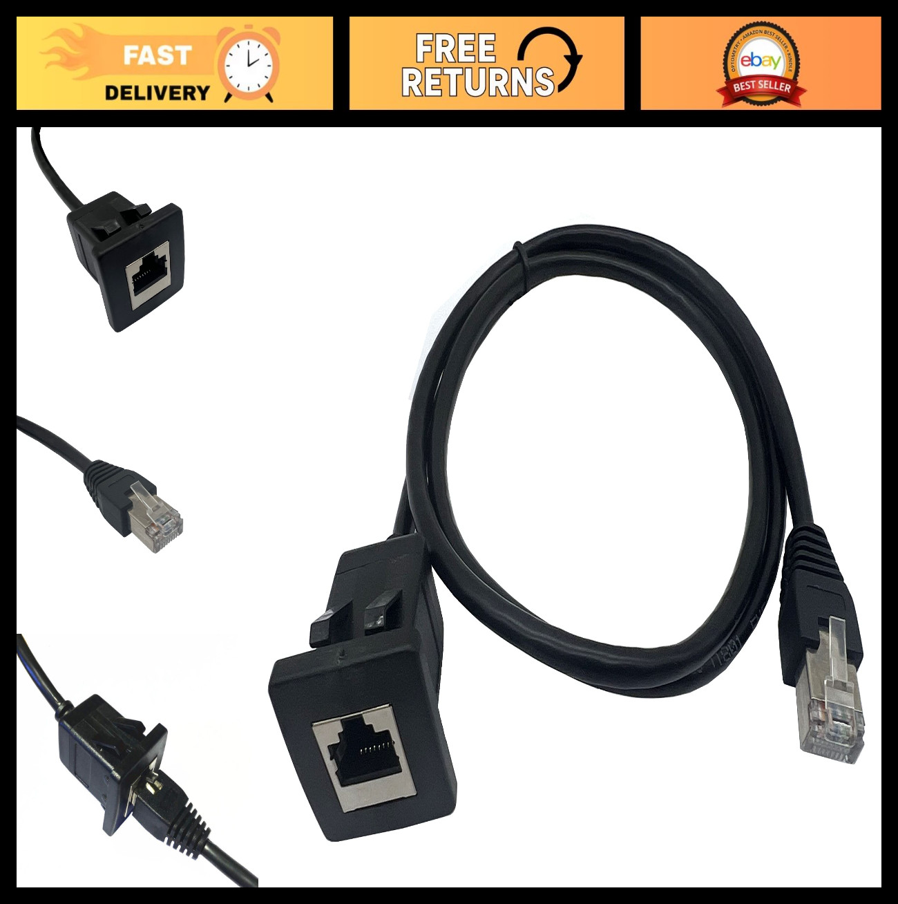 Shielded Cat5e RJ45 Flush Mount Ethernet Cable, Male to Female Extension 1M/3Ft