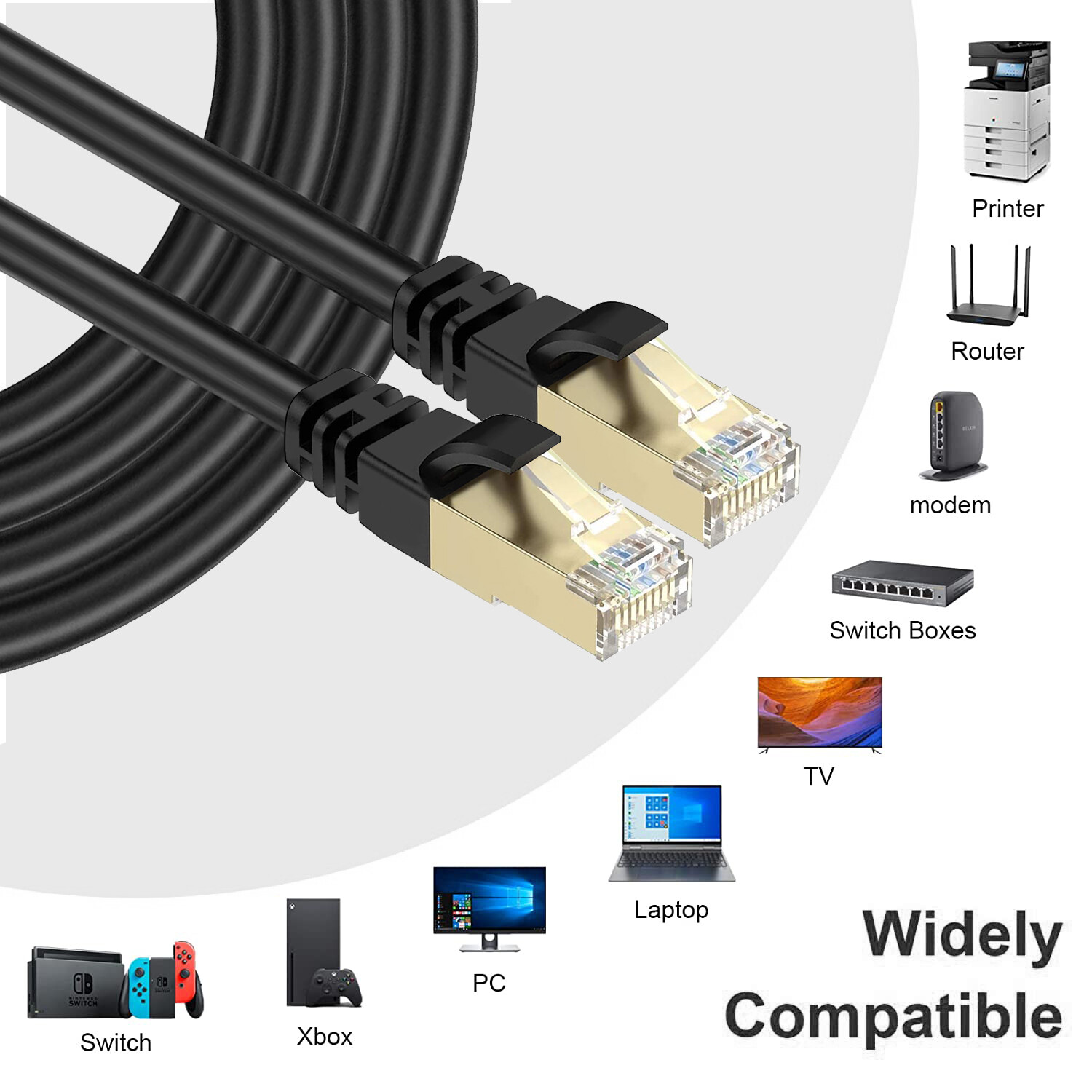 [1-10Pack] CAT 8 Ethernet Cable Lot for Router, Modem, PC, Hub, Laptop, Gaming