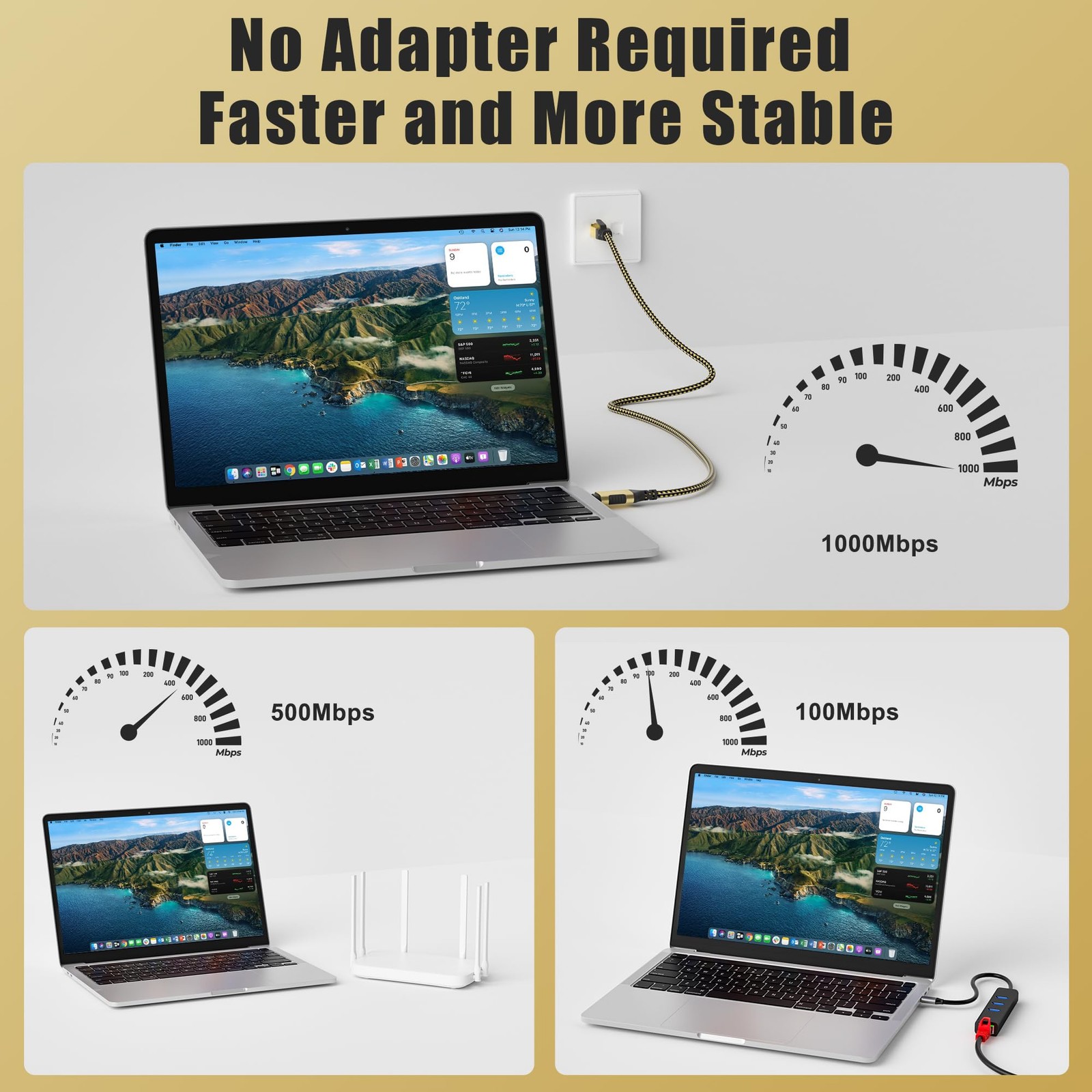 20ft USB C to Ethernet Cable RJ45 Type C High Speed LAN Internet Network