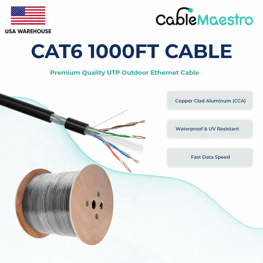 1000FT CAT6 UTP OUTDOOR Ethernet Network Cable 23AWG Solid Direct Burial Wire