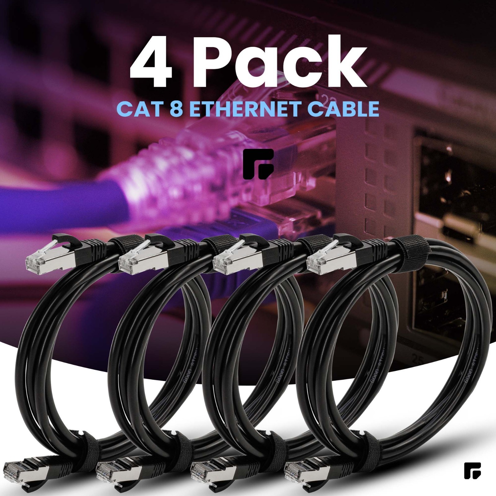 CAT8 Ethernet Cable Super Speed 45 Gbps LAN 6ft – 4 Pack Black