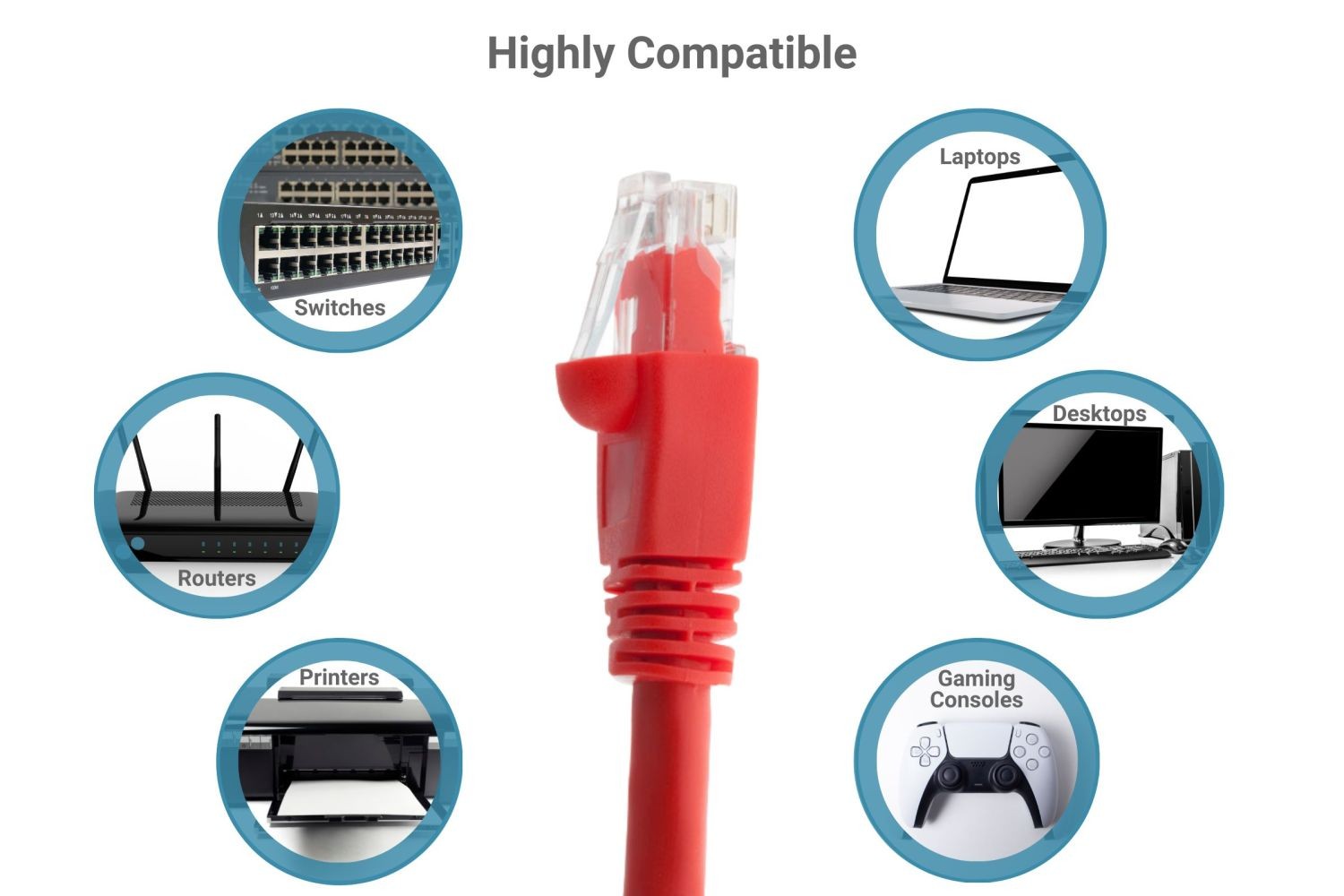 CAT6A Ethernet Patch Cable, Snagless, 35′, Red – Lifetime Warranty
