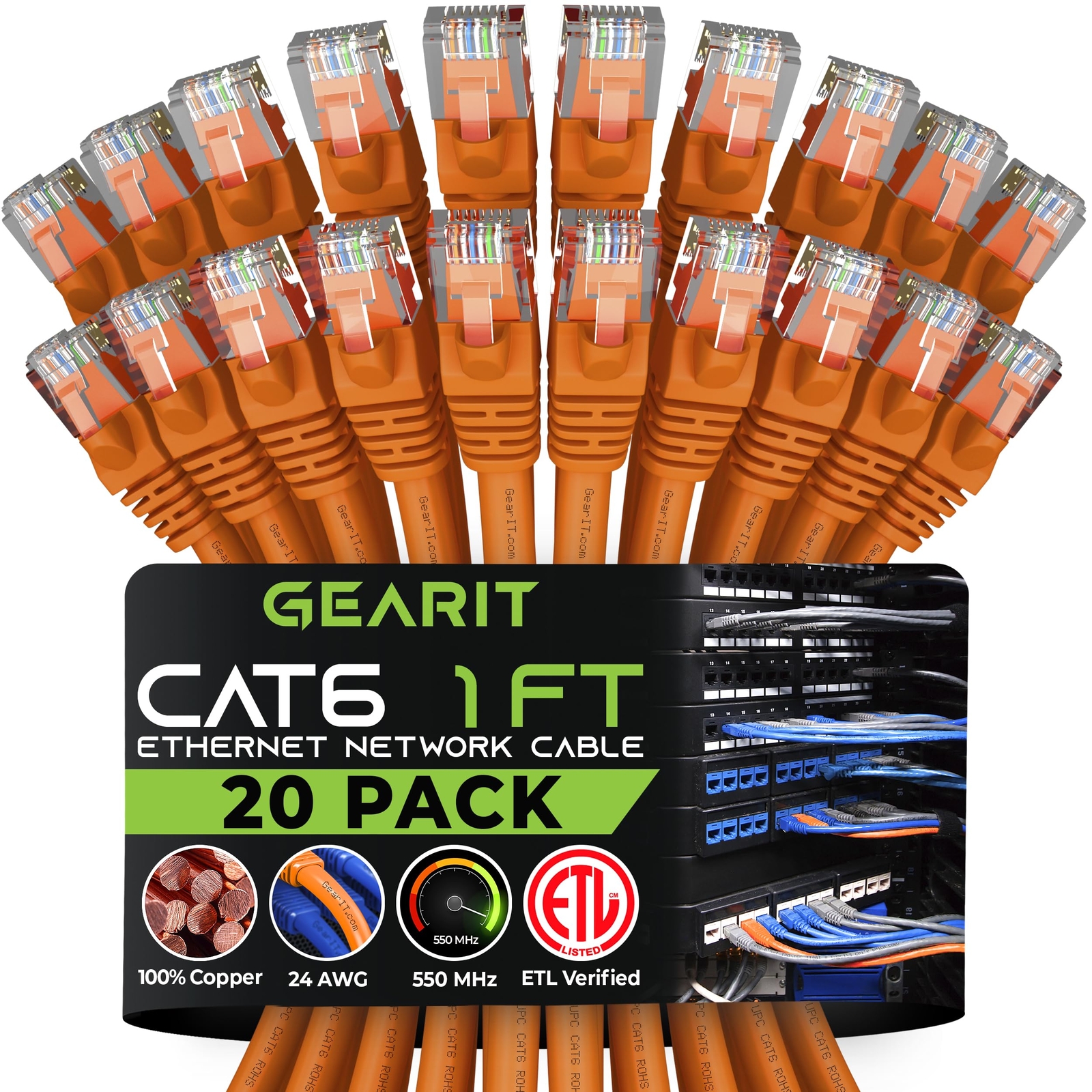 Cat 6 Ethernet Cable 20-Pack 1 Foot Cat6 Network Patch 10Gbps RJ45 Snagless C…