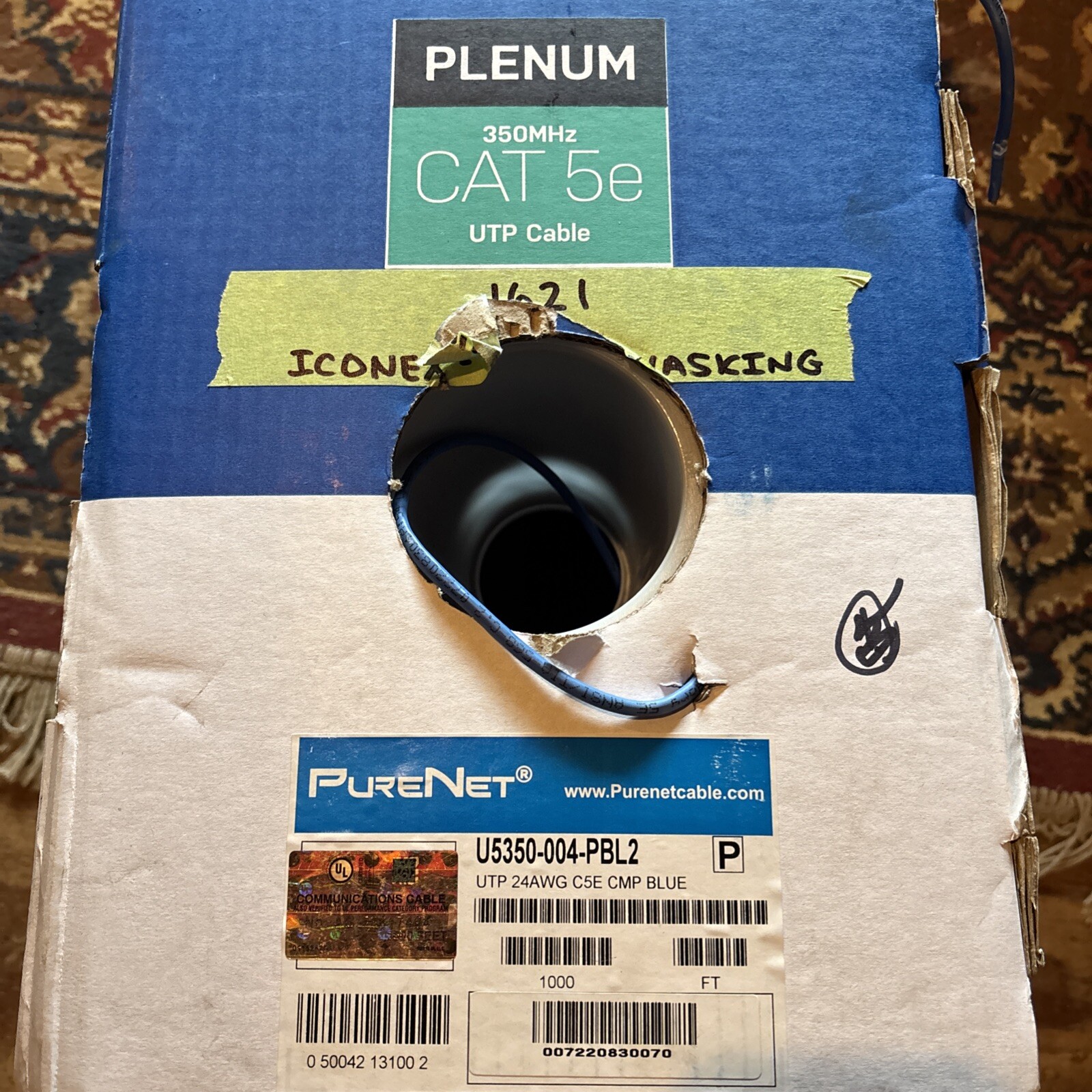 Cat5e Plenum Ethernet LAN Network Cable UTP 350MHz 24AWG Blue 150’
