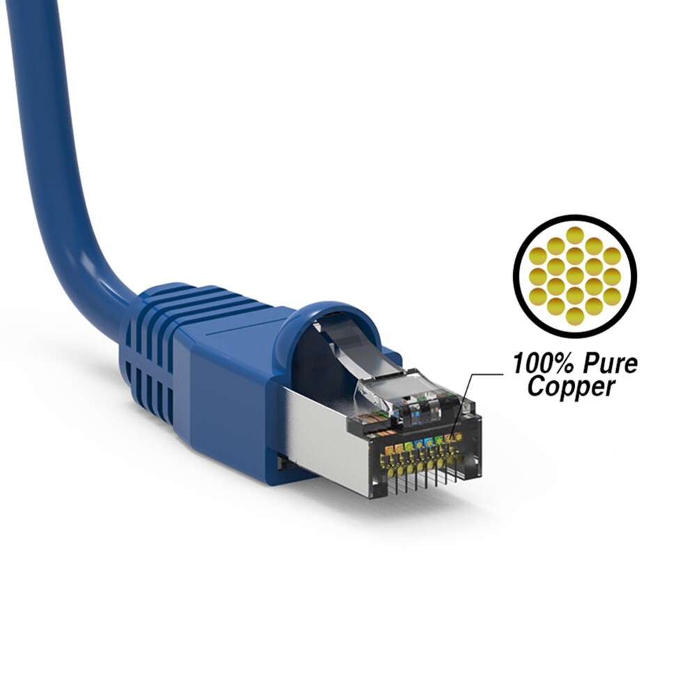 1ft-25ft Cat6A Network Ethernet Modem 26AWG Double Shielded Cable Molded Blue