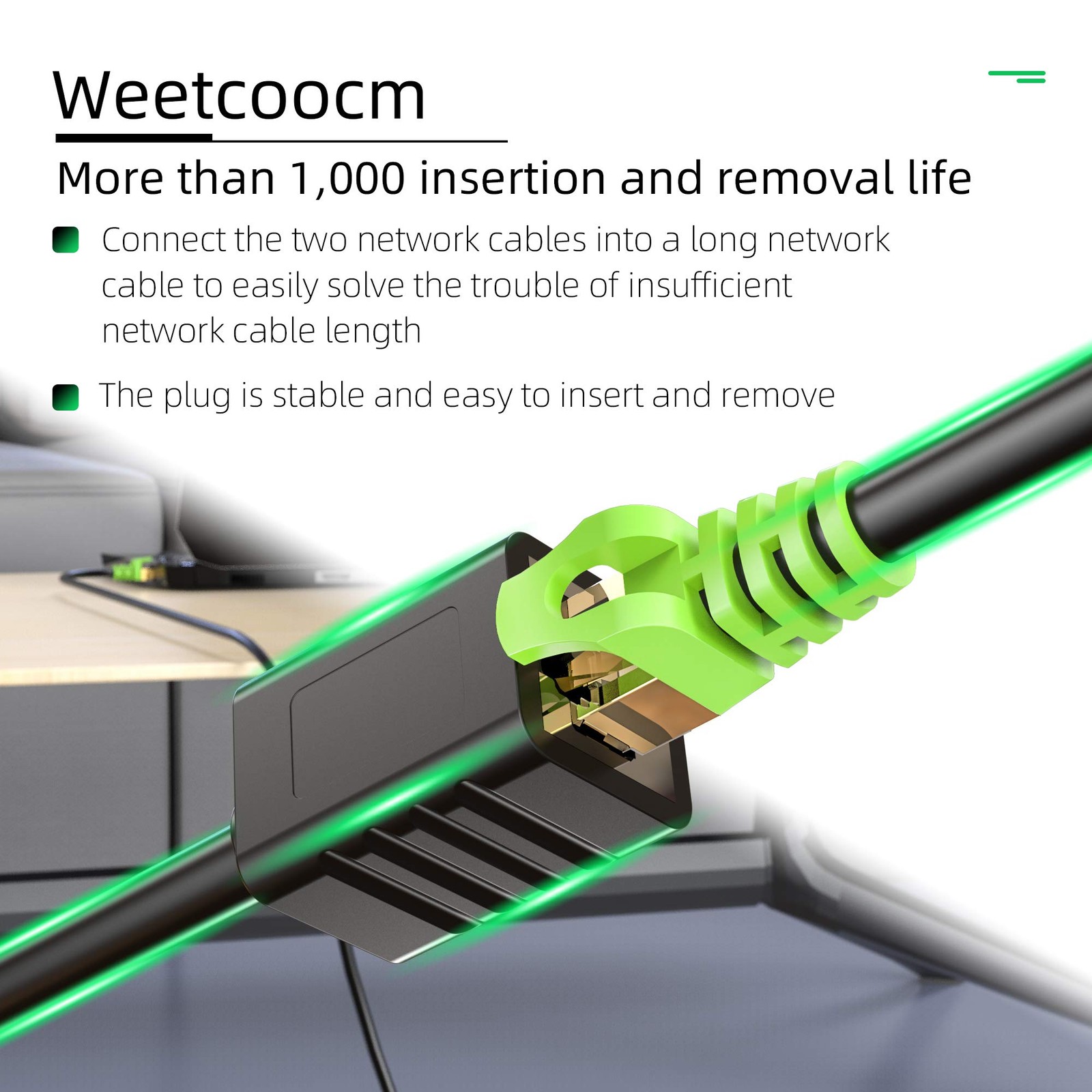 Weetcoocm Ethernet Extension Cable 25ft, Network Cat6a Patch 25FT