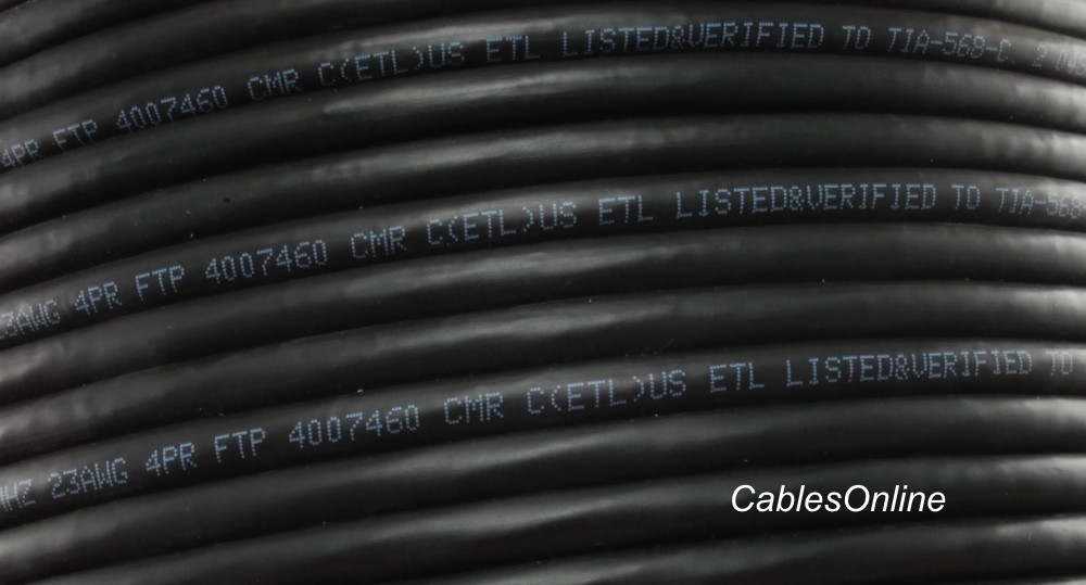 250ft CAT6e Shielded RJ45 FTP Solid Pure Copper Black Ethernet Bulk Cable