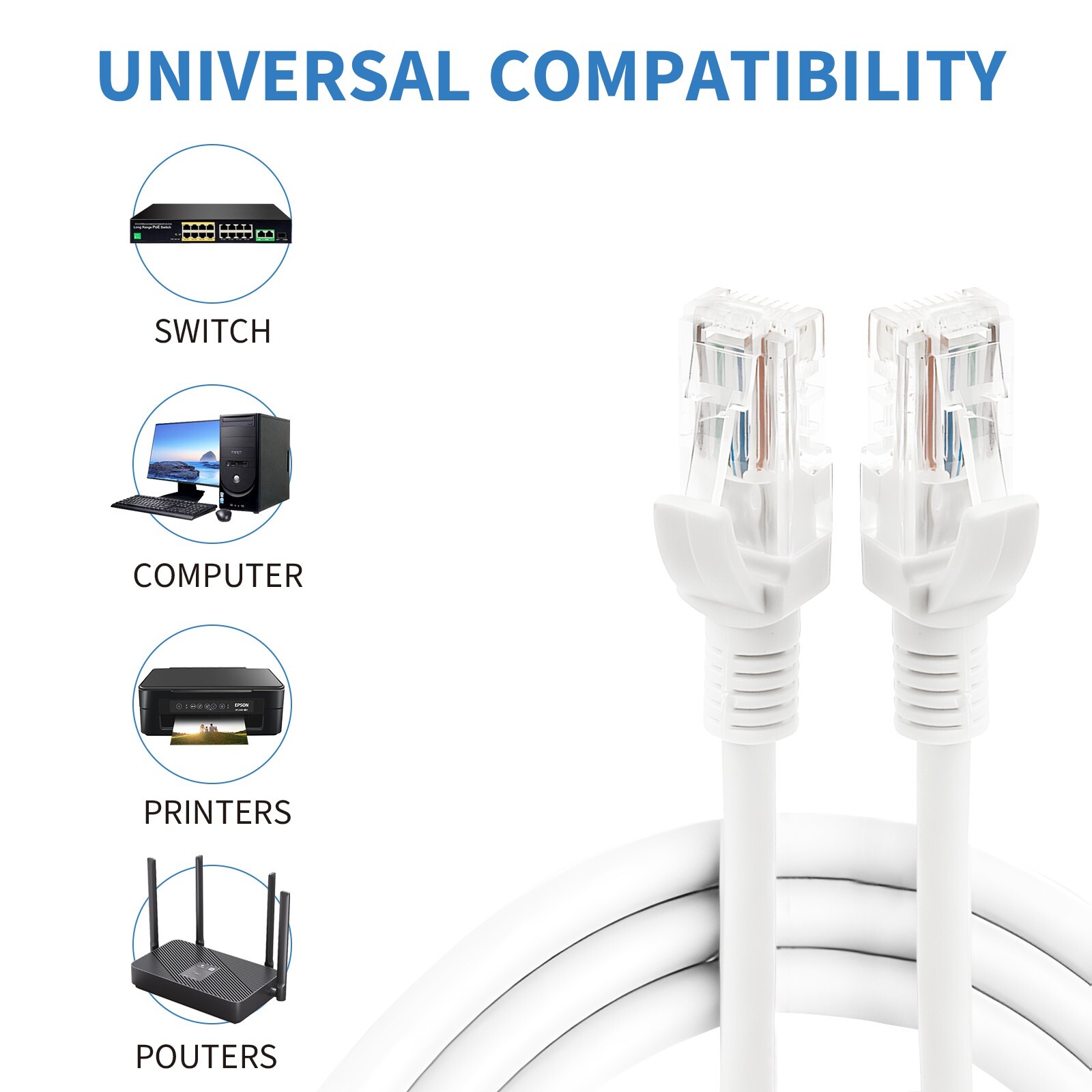 Ultrapoe CAT6/CAT5E Ethernet Patch Cable Network Internet Cord 6-100FT Multi lot