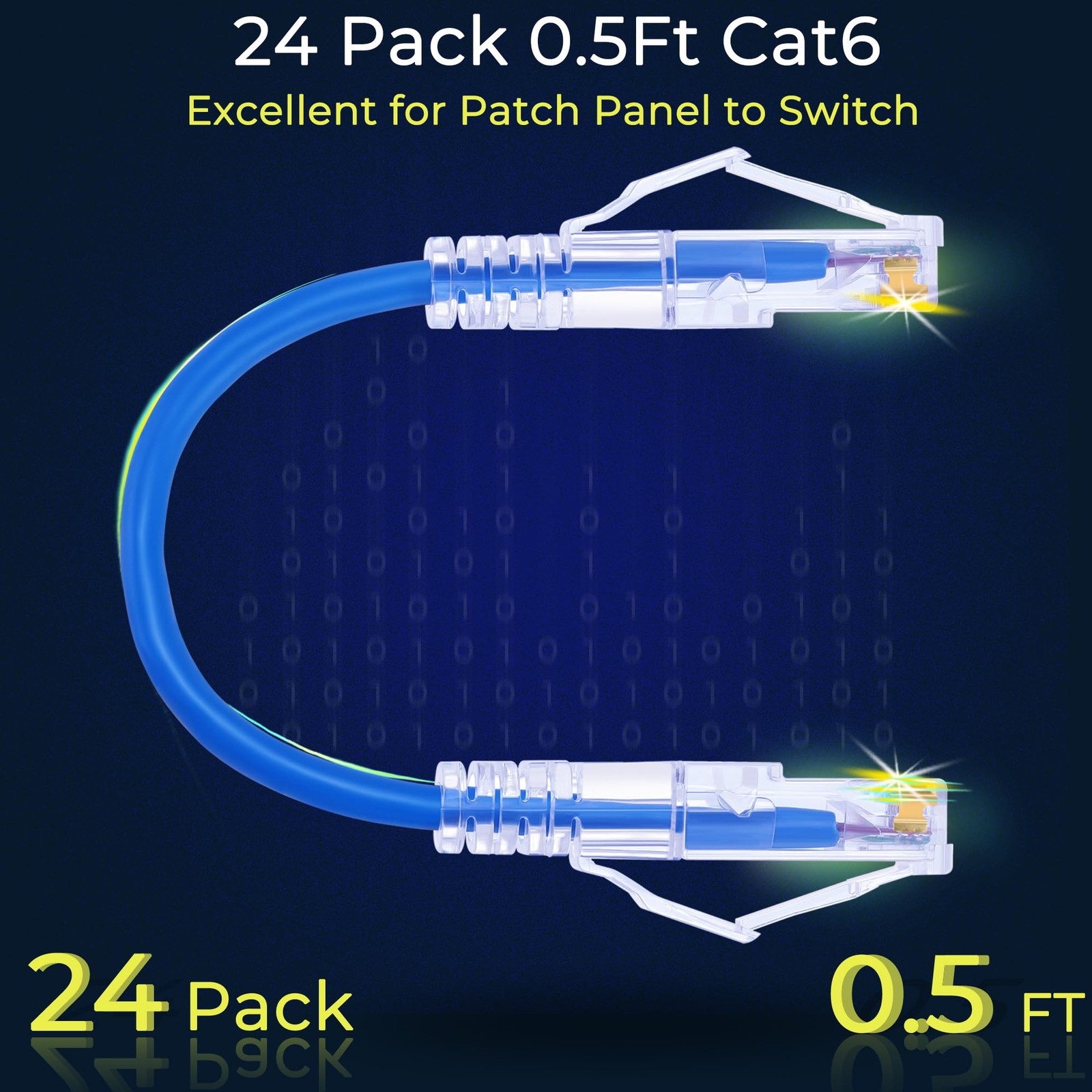 Rapink 24 Pack Cat6a Ethernet Patch Cables 0.5ft Blue, Supports 0.5FT, Blue