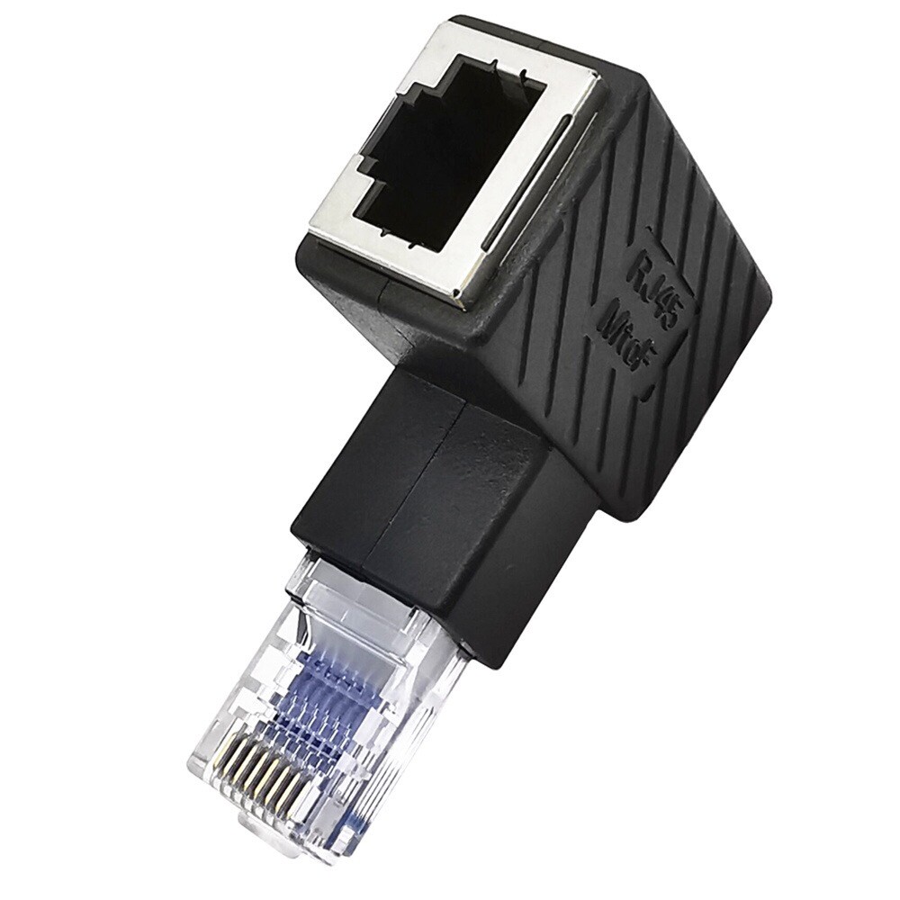 1x 90 Degree Angled RJ45 Ethernet LAN Male to Female Cat5 Cat5e Extender Adapter